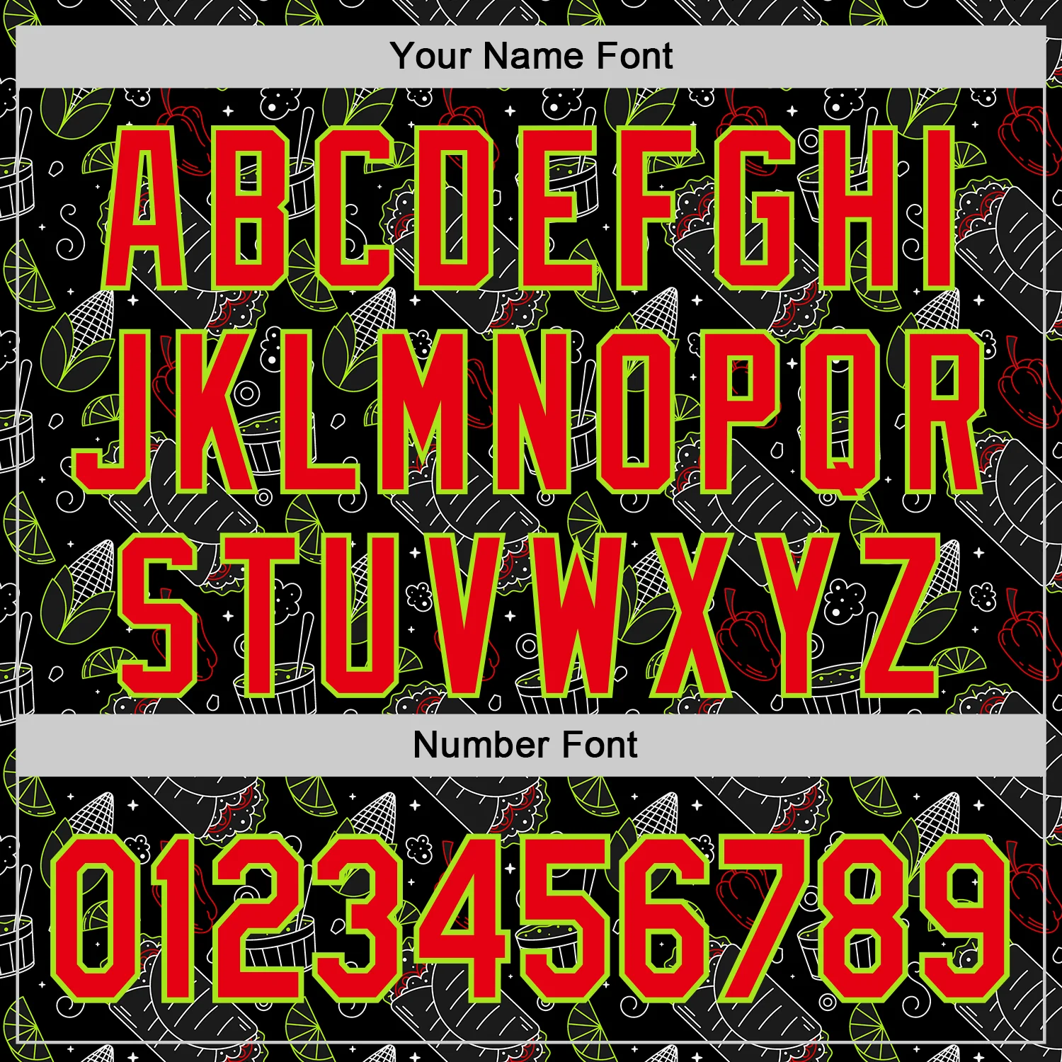 Custom Black Fire Red-Neon Green Foodie Mexican Food Doodles Authentic Baseball Jersey - Image 5