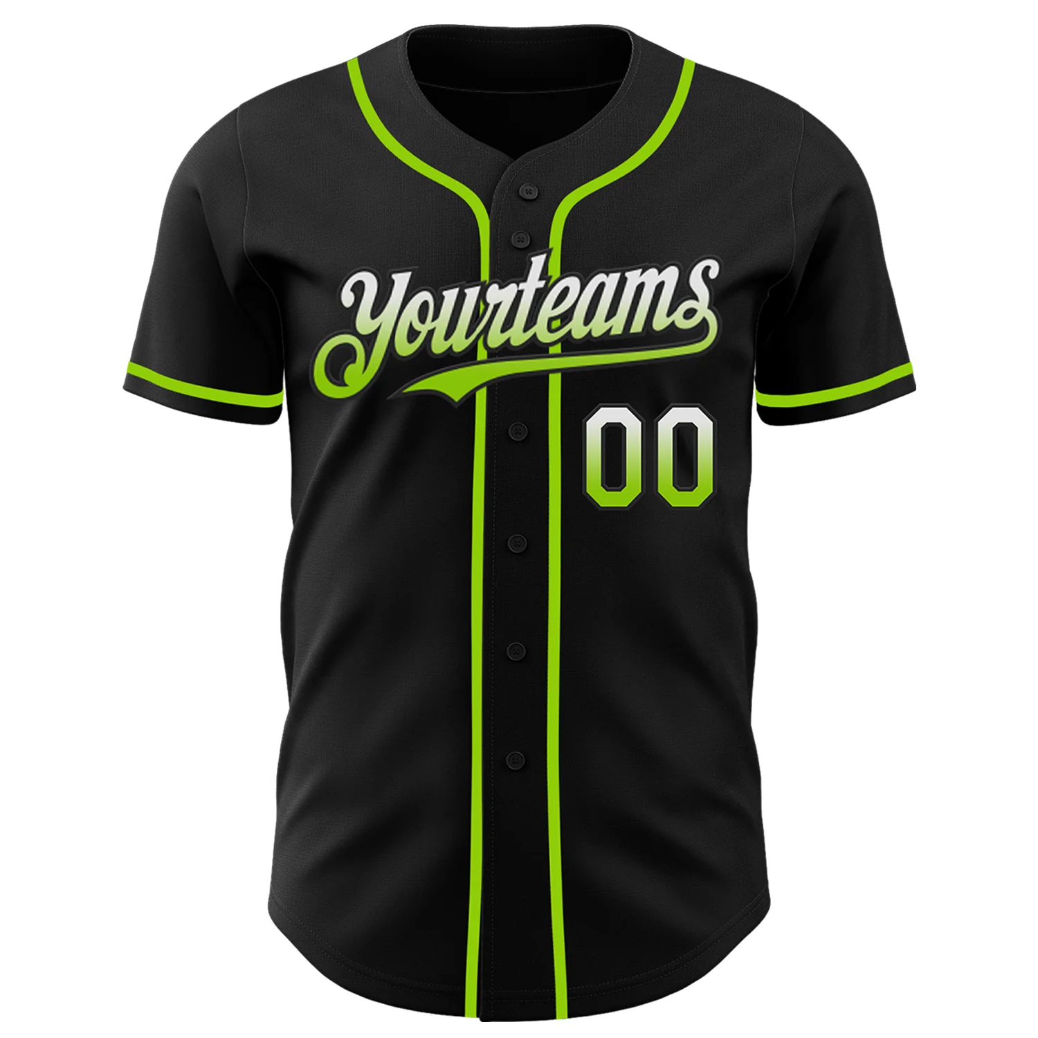 Custom Black White-Neon Green Authentic Fade Fashion Baseball Jersey - Image 2