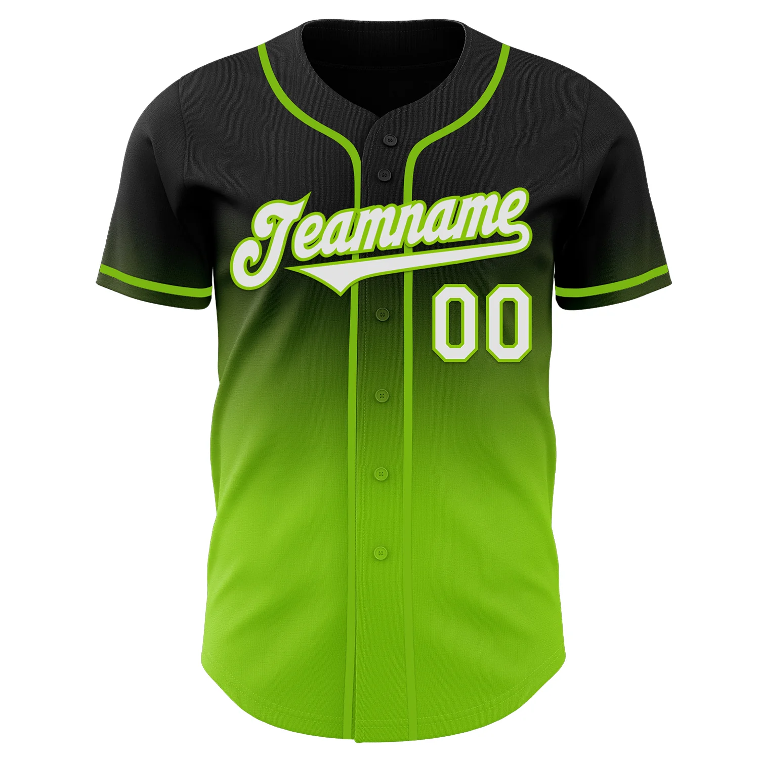 Custom Black White-Neon Green Authentic Fade Fashion Baseball Jersey - Image 2