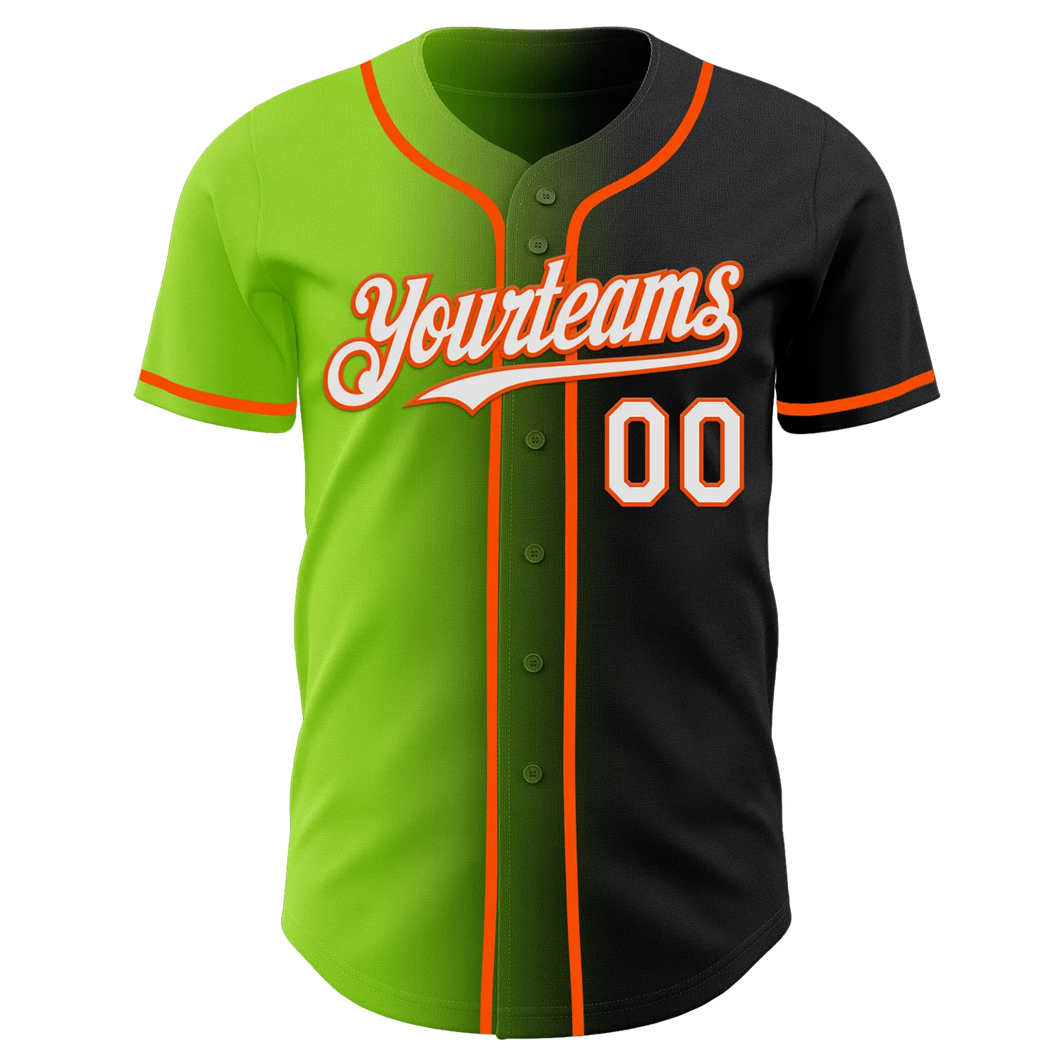 Custom Black White Neon Green-Orange Authentic Gradient Fashion Baseball Jersey - Image 2