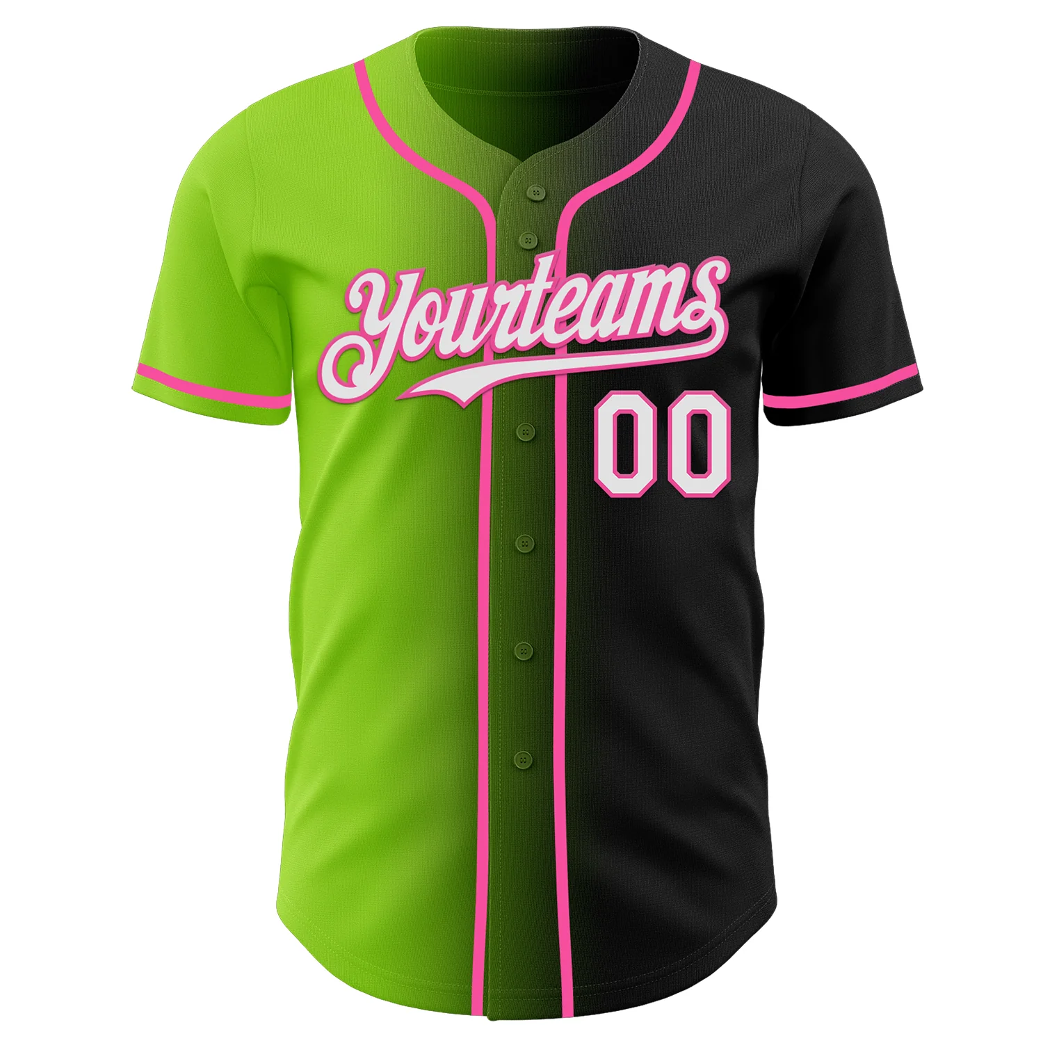 Custom Black White Neon Green-Pink Authentic Gradient Fashion Baseball Jersey - Image 2