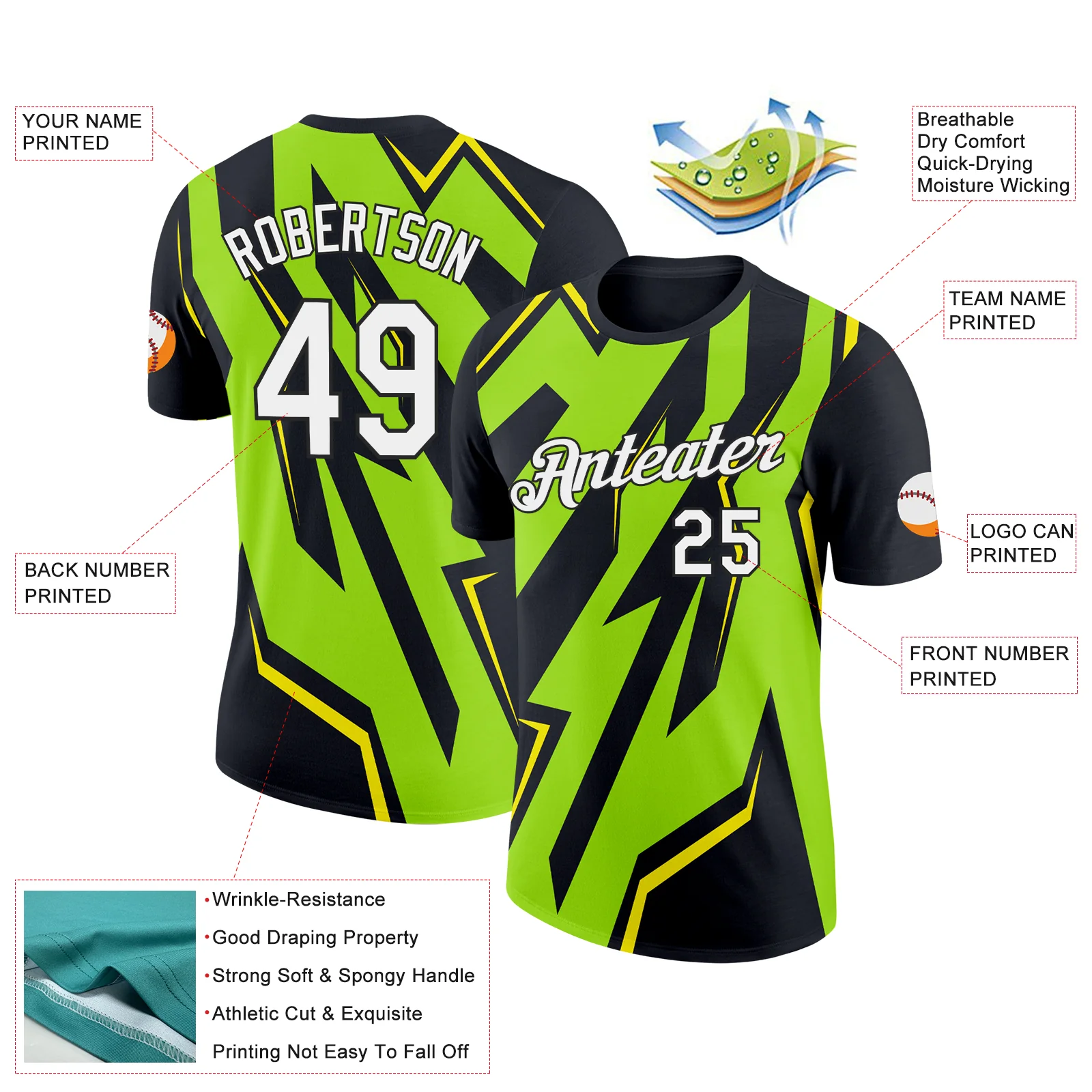 Custom Black Neon Green-Light Yellow 3D Esports Performance T-Shirt - Image 2