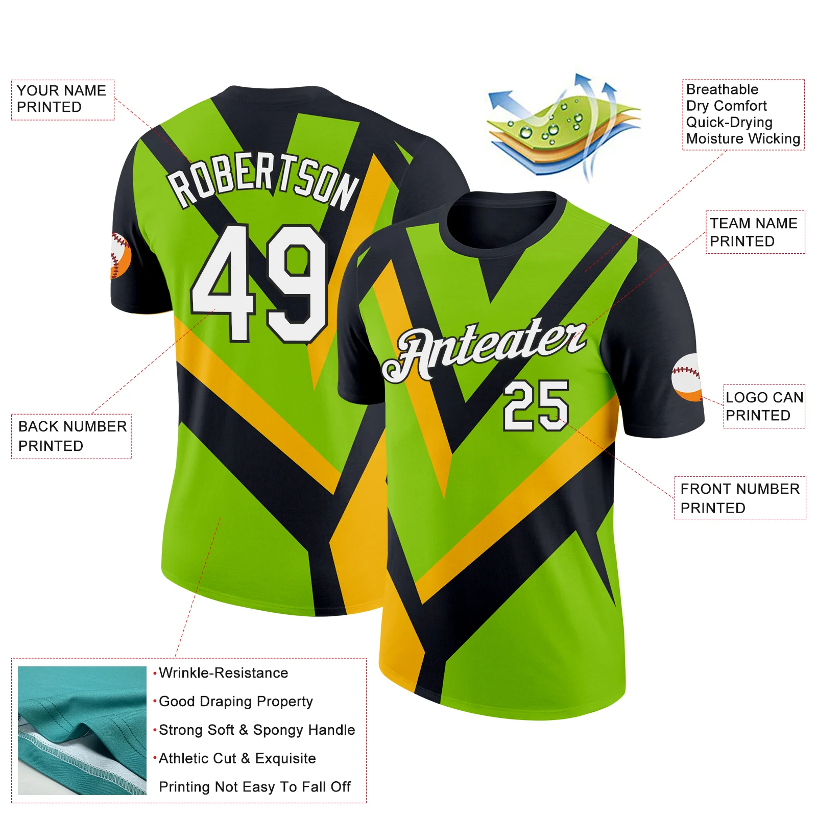 Custom Black Neon Green-Gold 3D Esports Performance T-Shirt - Image 2