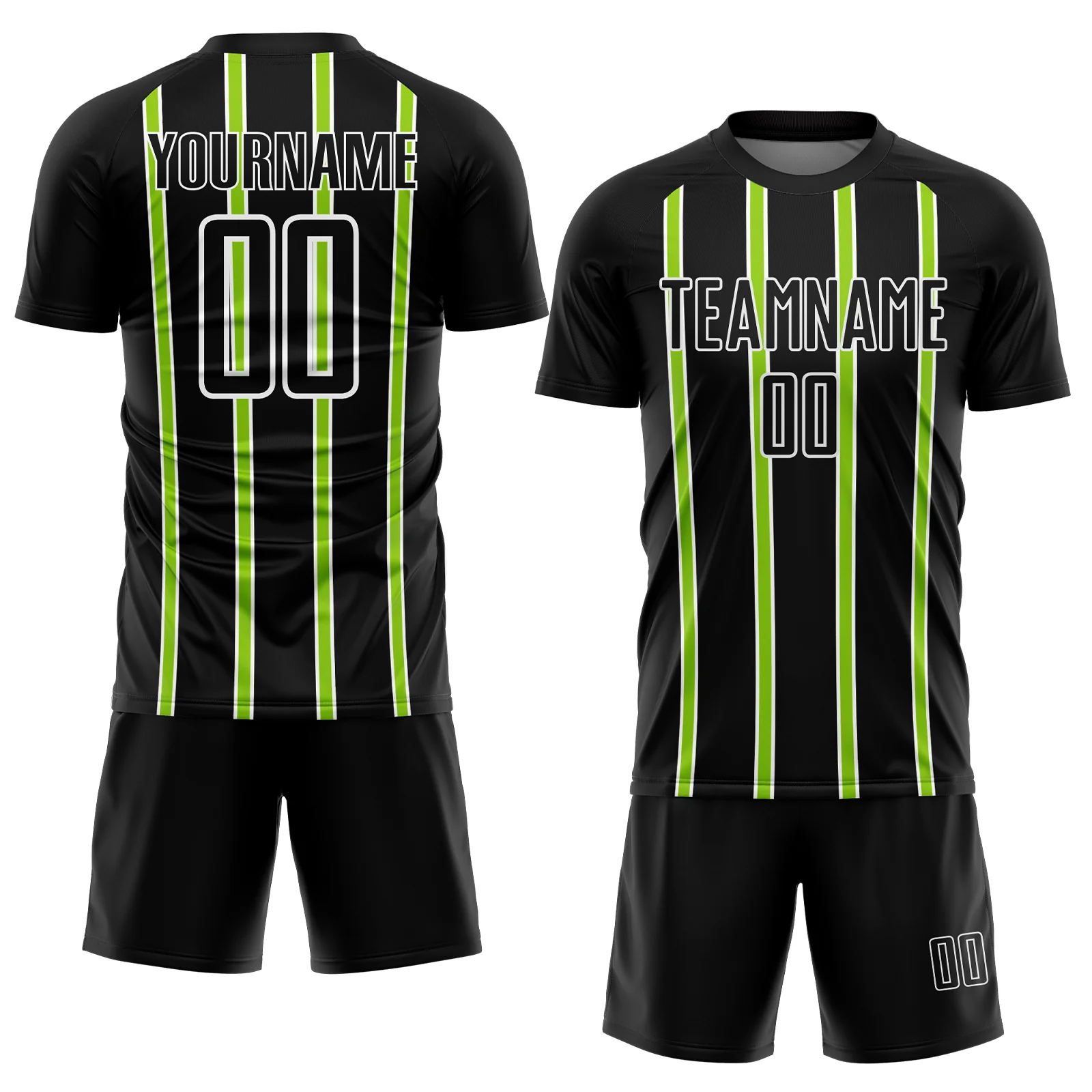 Custom Black Neon Green-White Stripe Line Sublimation Soccer Uniform Jersey - Image 2