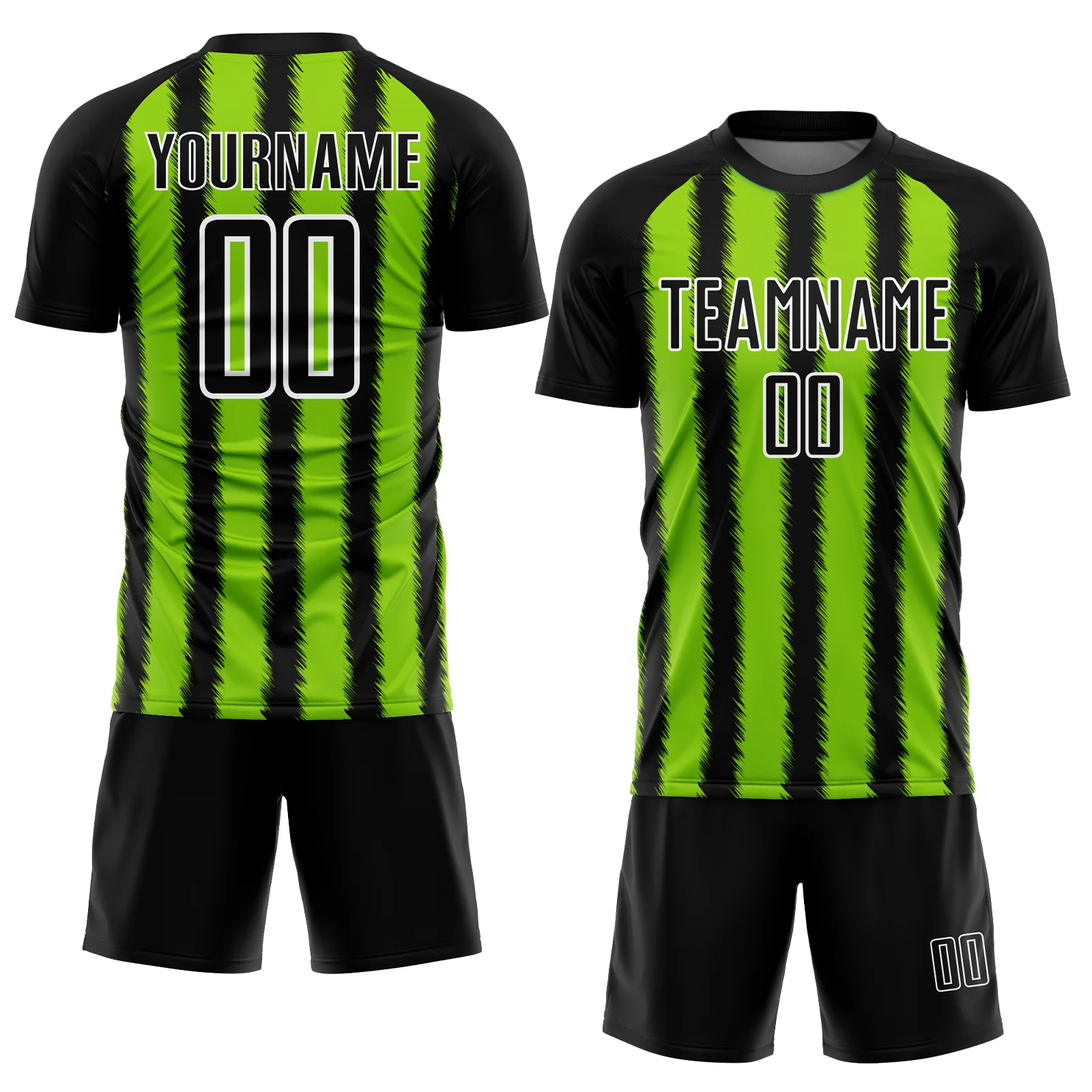 Custom Black Neon Green-White Line Sublimation Soccer Uniform Jersey - Image 2