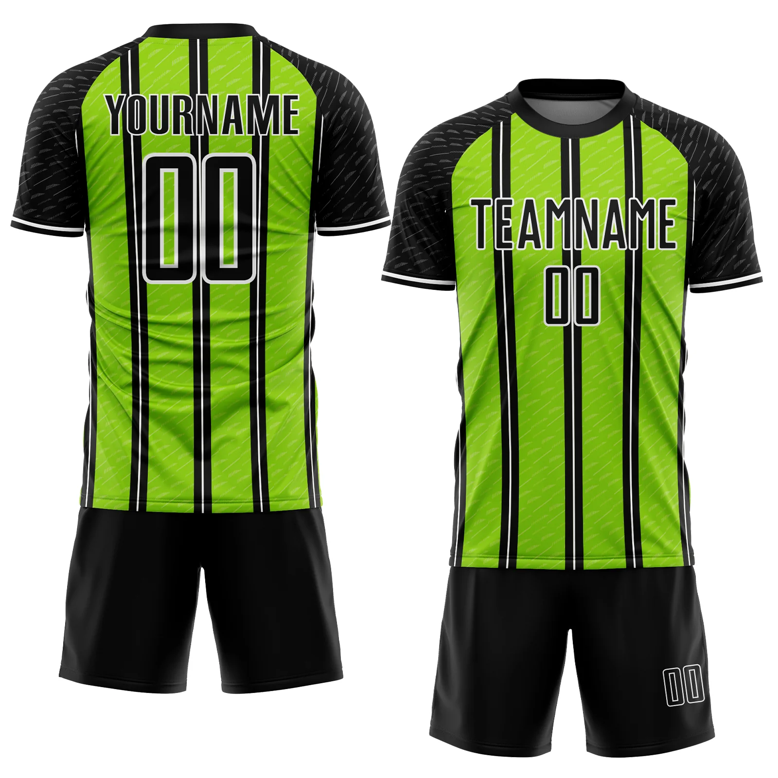 Custom Black Neon Green-White Line Sublimation Soccer Uniform Jersey - Image 2