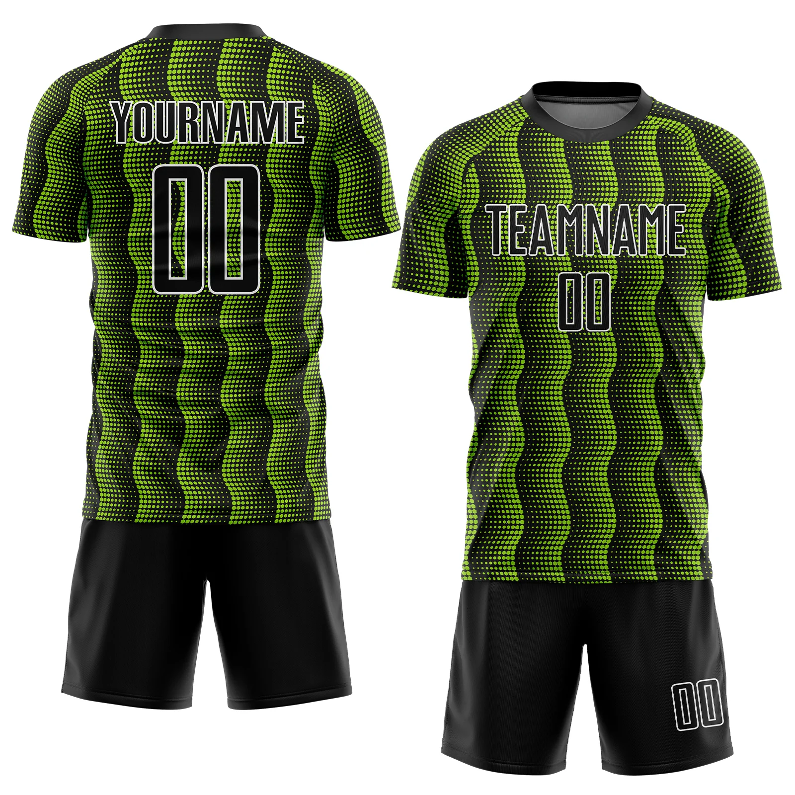 Custom Black Neon Green-White Geometric Shape Sublimation Soccer Uniform Jersey - Image 2