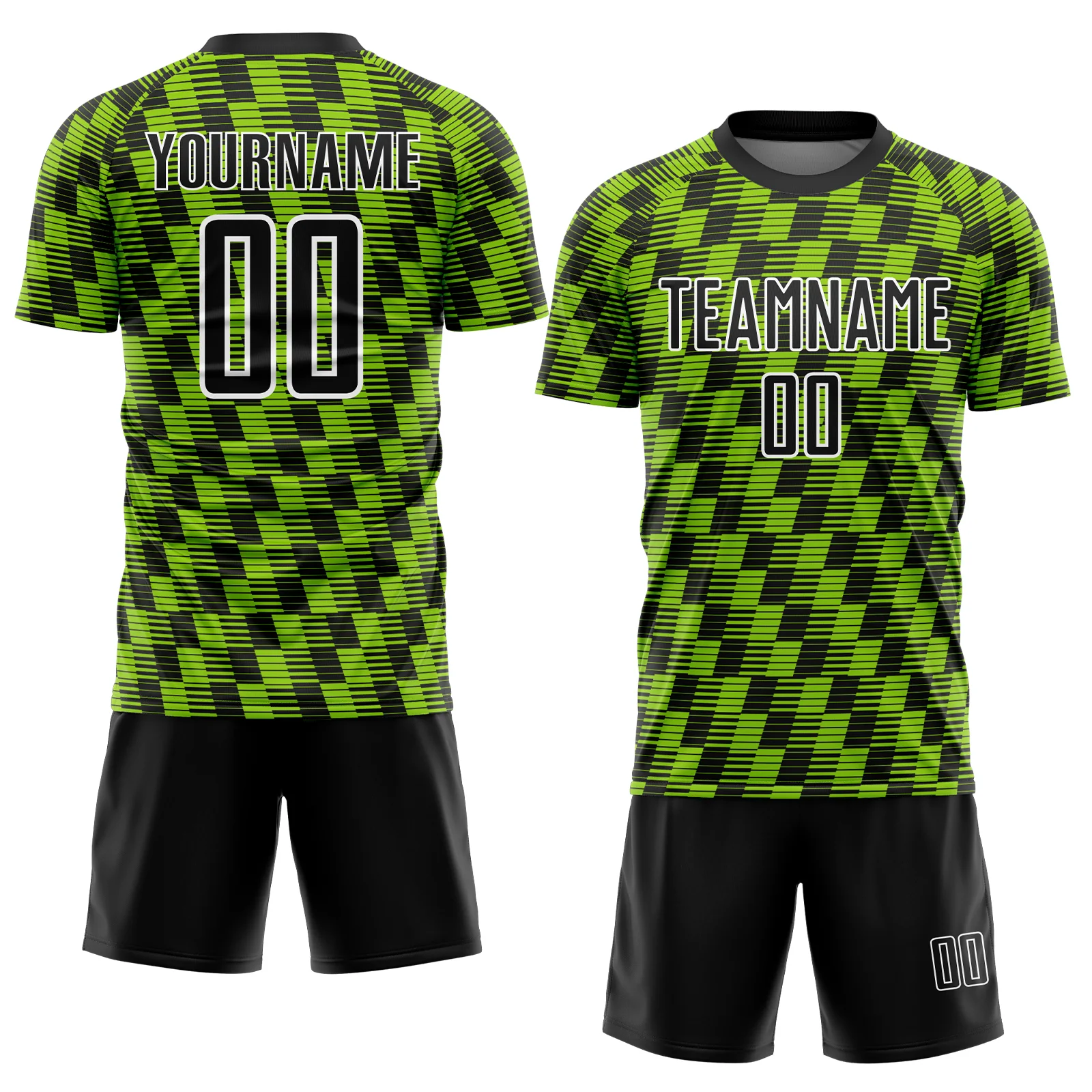 Custom Black Neon Green-White Line Sublimation Soccer Uniform Jersey - Image 2