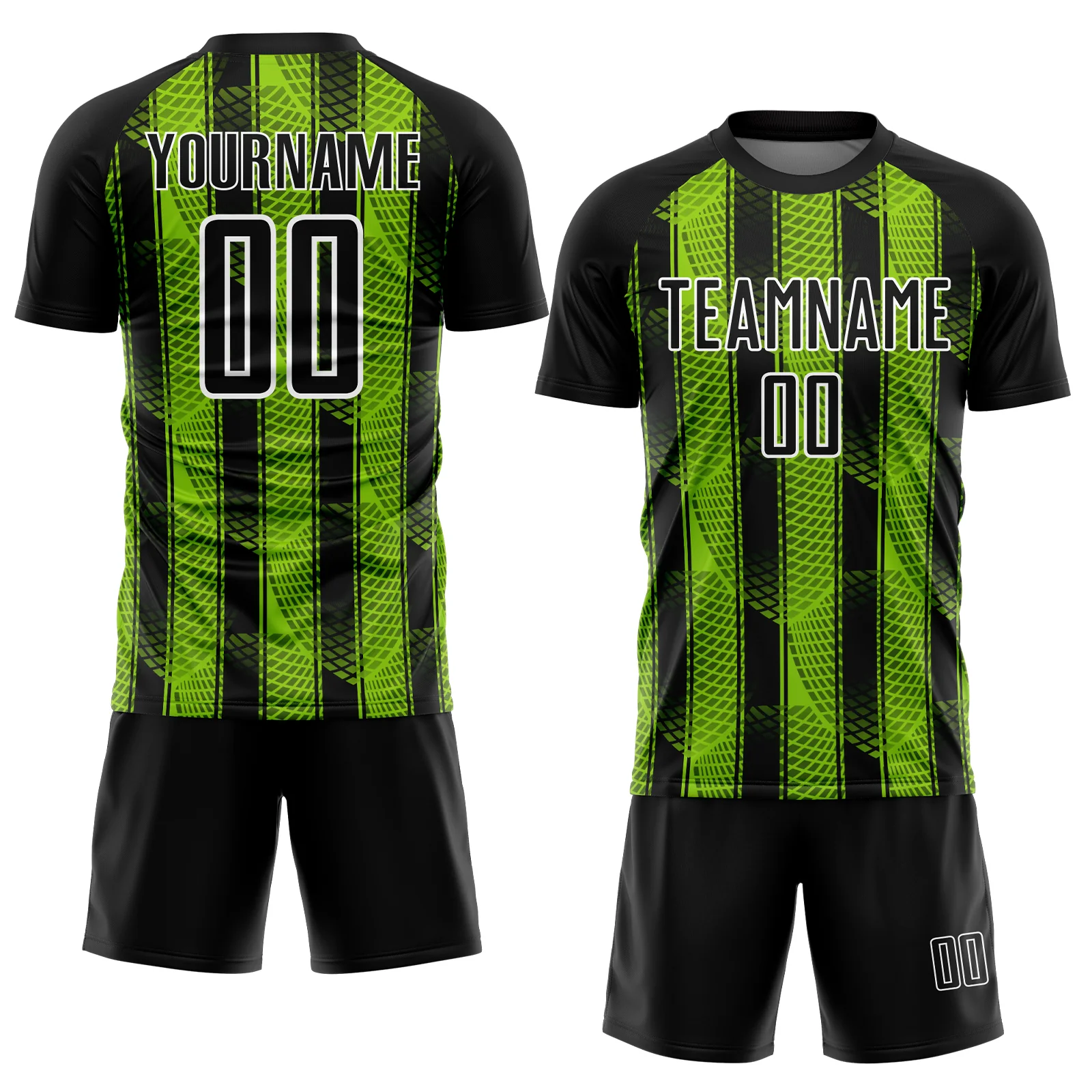 Custom Black Neon Green-White Abstract Network Sublimation Soccer Uniform Jersey - Image 2