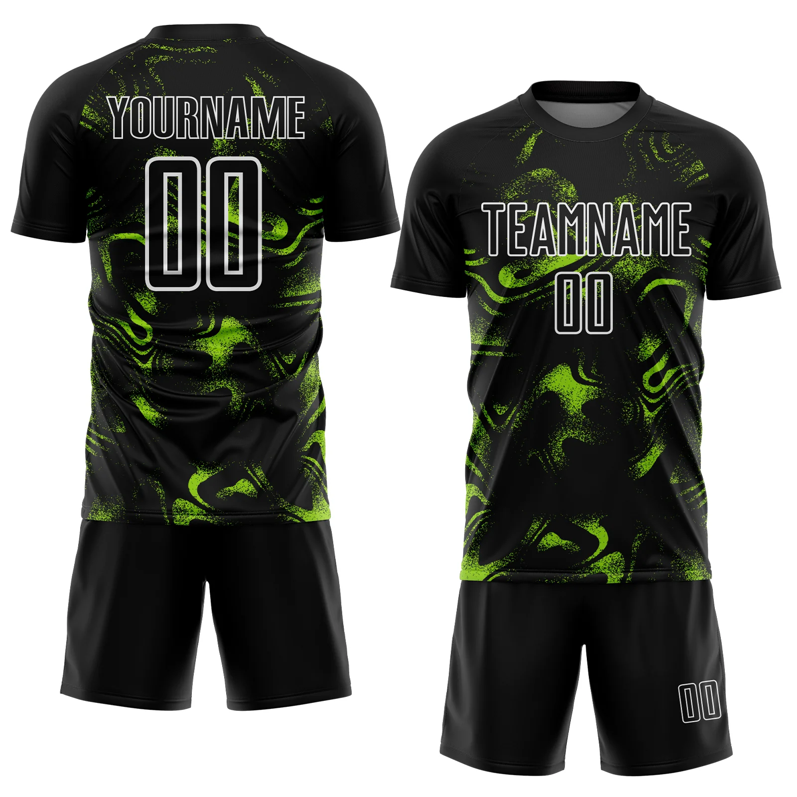 Custom Black Neon Green-White Abstract Liquid Sublimation Soccer Uniform Jersey - Image 2