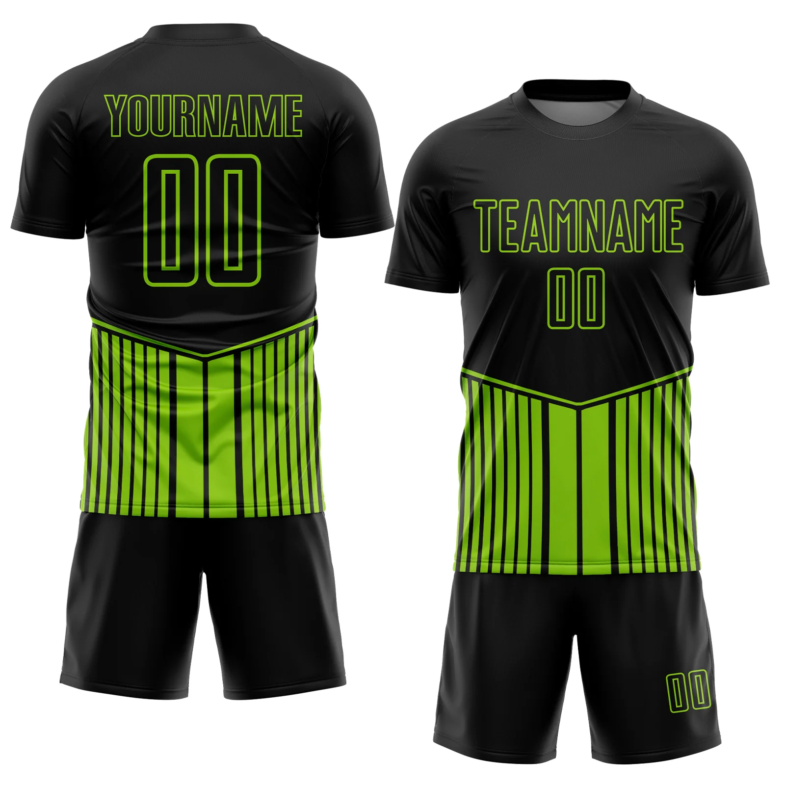 Custom Black Neon Green Stripe Line Sublimation Soccer Uniform Jersey - Image 2