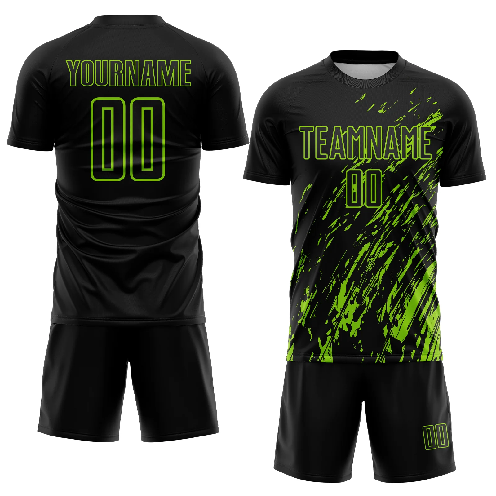 Custom Black Neon Green Splash Sublimation Soccer Uniform Jersey - Image 2