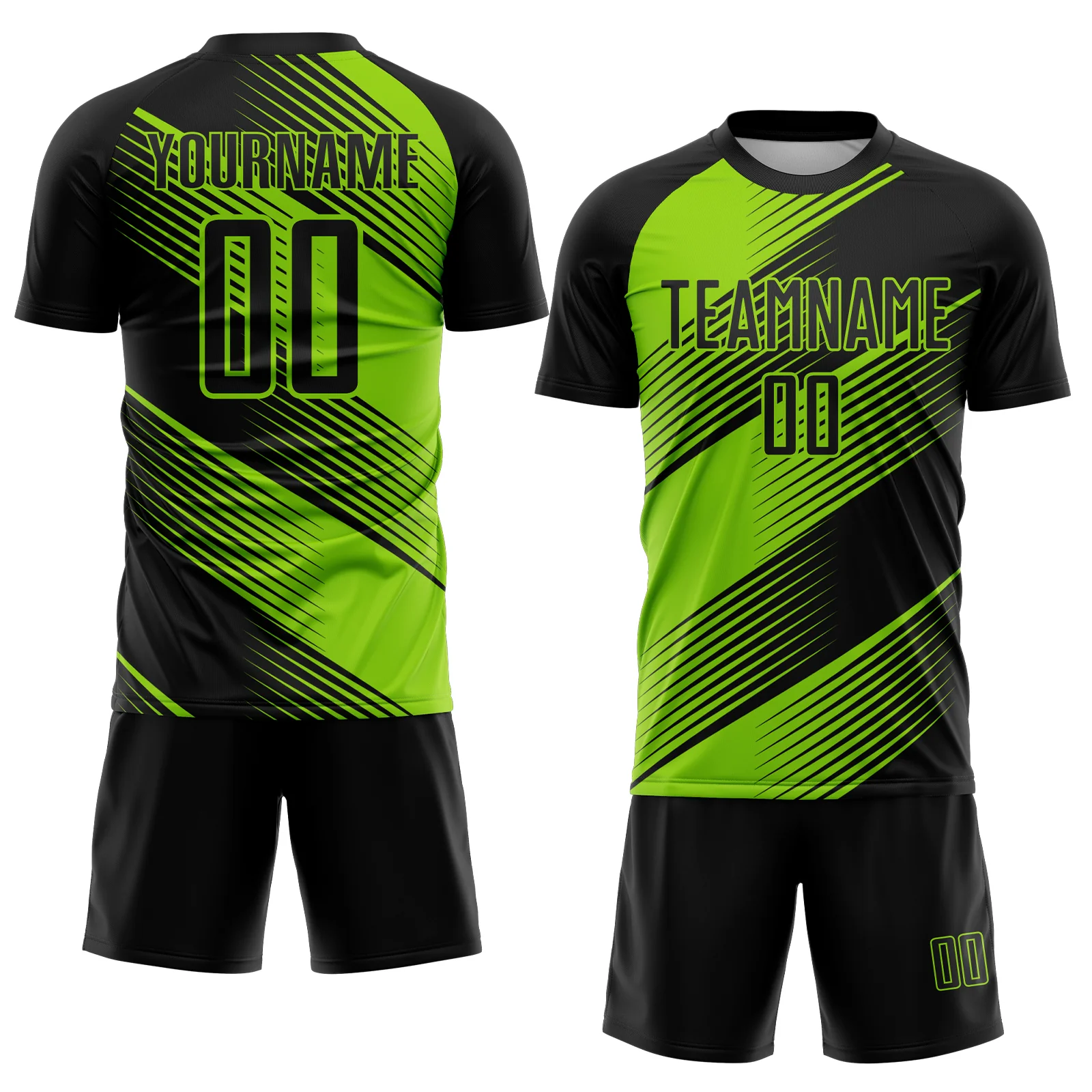 Custom Black Neon Green Line Sublimation Soccer Uniform Jersey - Image 2