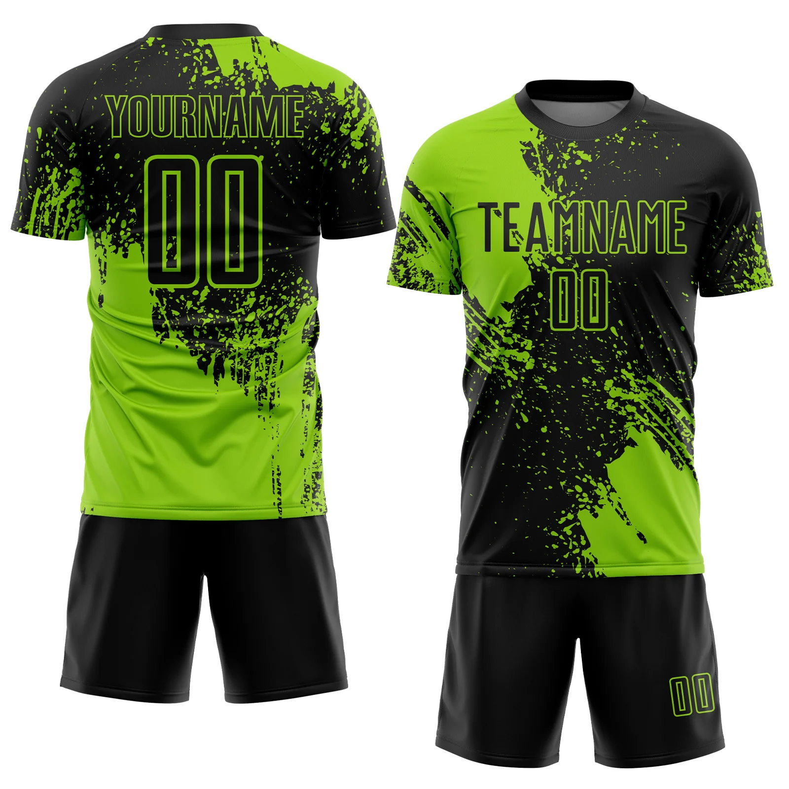 Custom Black Neon Green Abstract Brush Stroke Sports Sublimation Soccer Uniform Jersey - Image 2