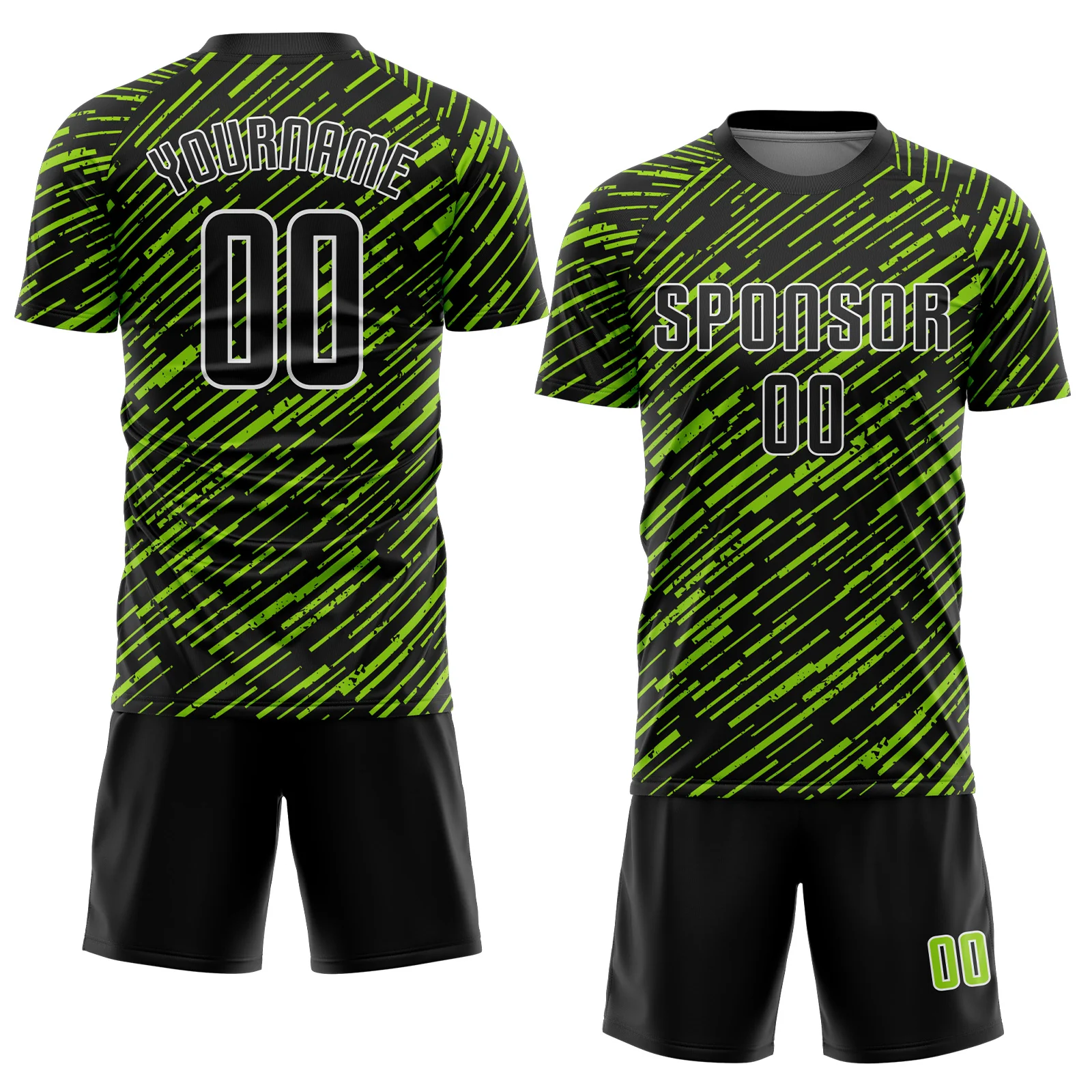 Custom Black Neon Green-White Line Sports Sublimation Soccer Uniform Jersey - Image 2