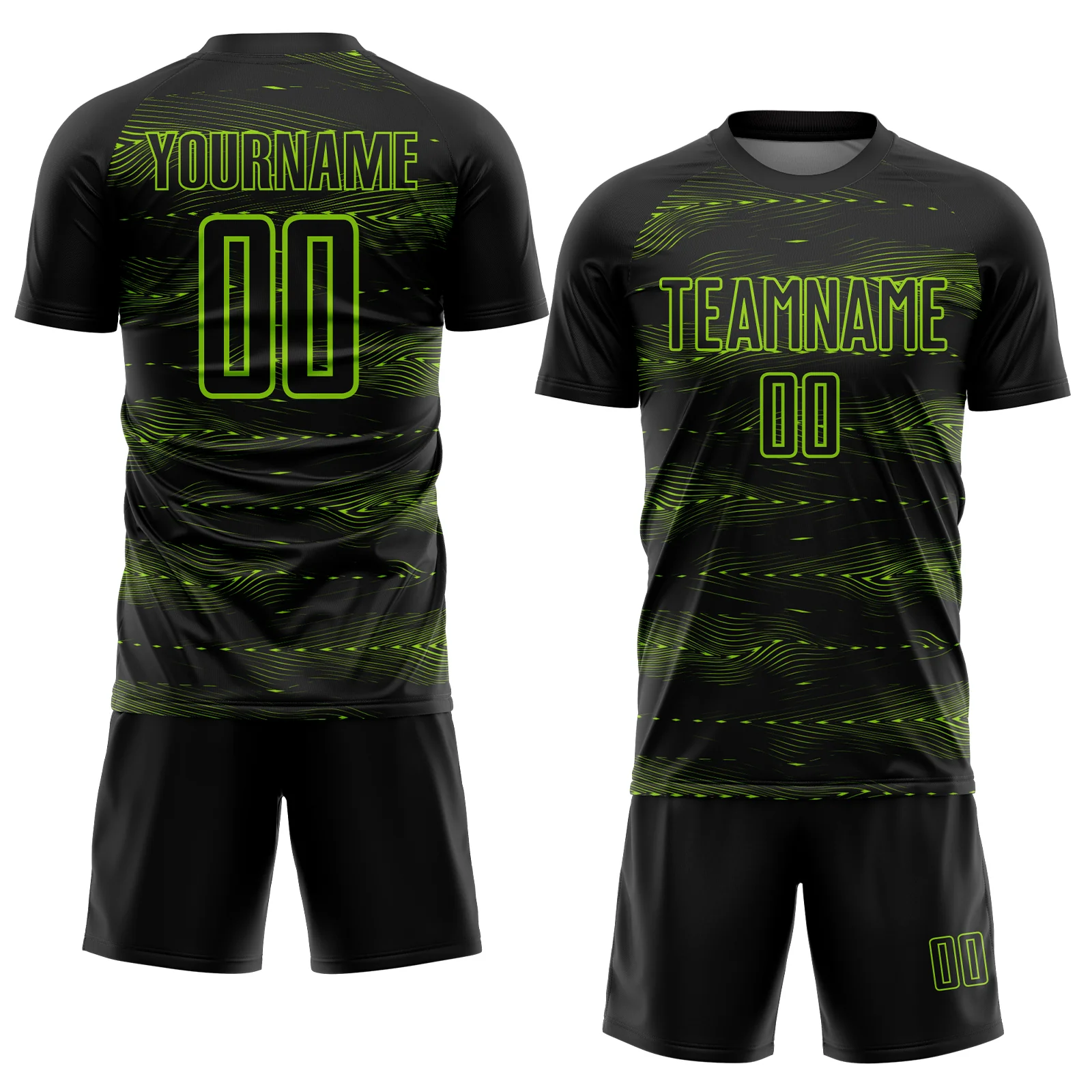 Custom Black Neon Green Streamline Wave Cyberpunk Neon Tech Sports Sublimation Soccer Uniform Jersey - Image 2