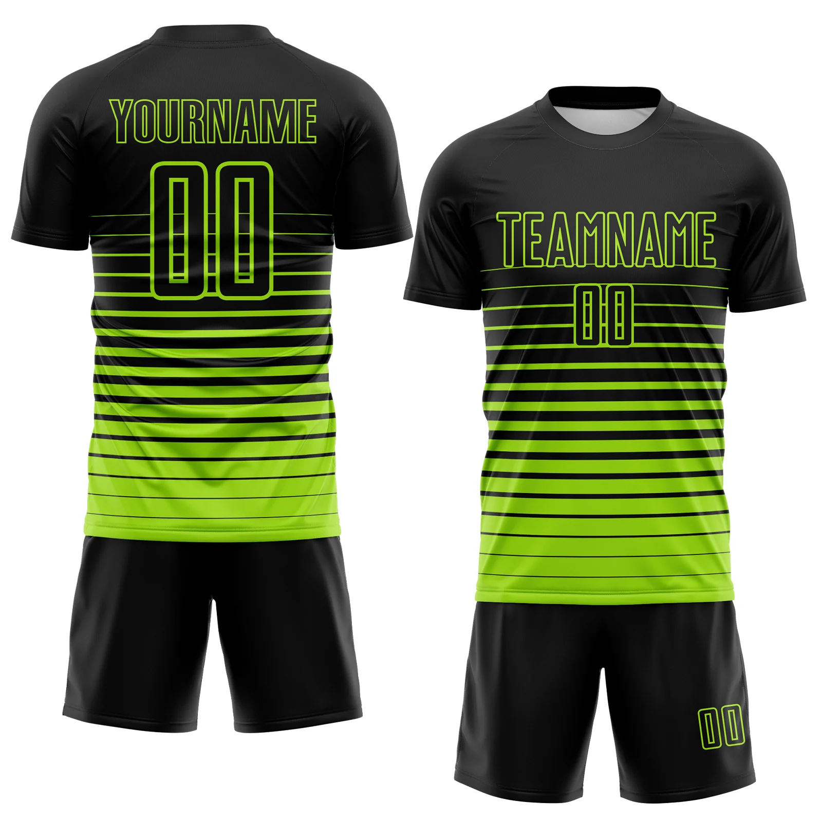 Custom Black Neon Green Gradient Pinstripe Sublimation Soccer Uniform Jersey - Image 2