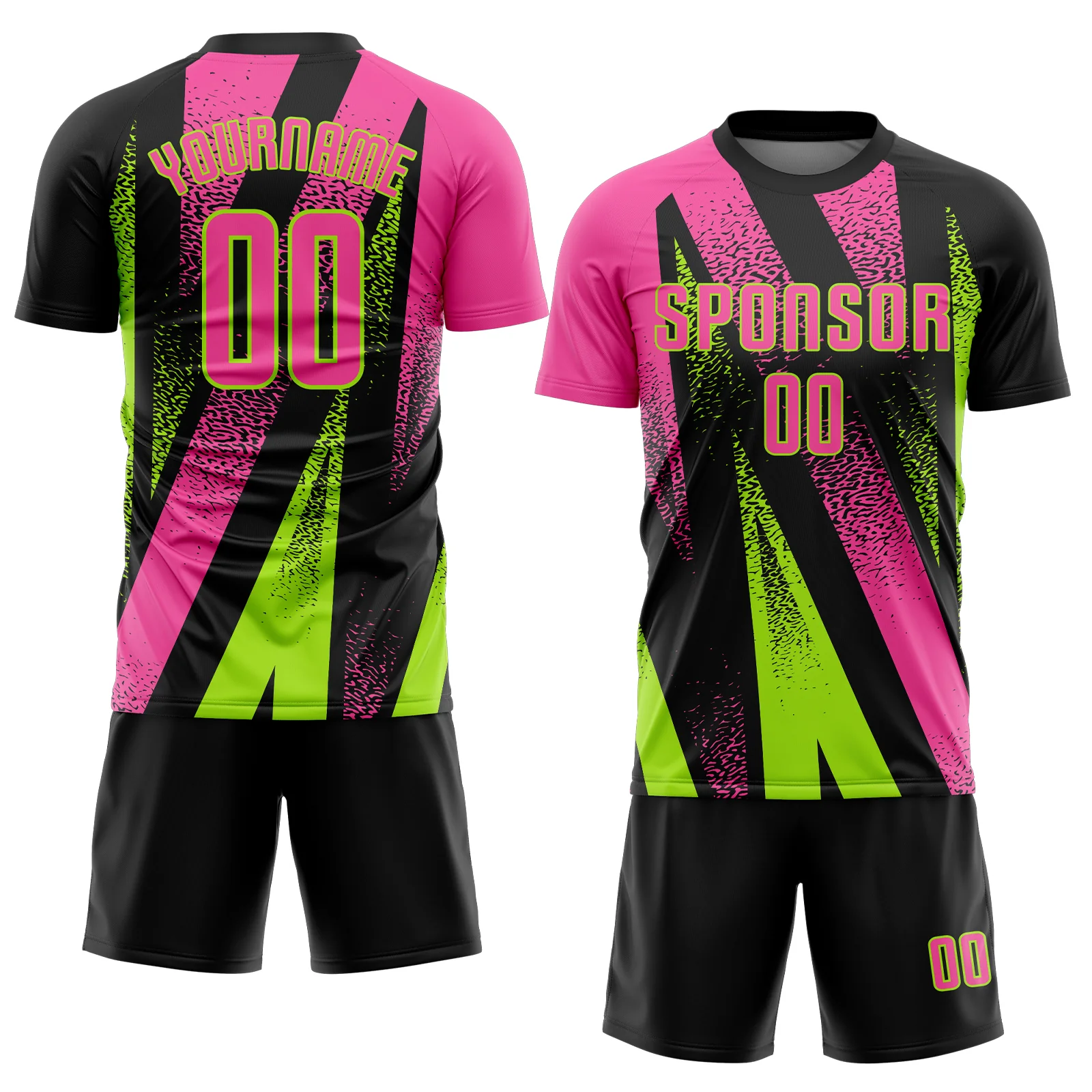 Custom Black Pink-Neon Green Radial Burst Sports Sublimation Soccer Uniform Jersey - Image 2