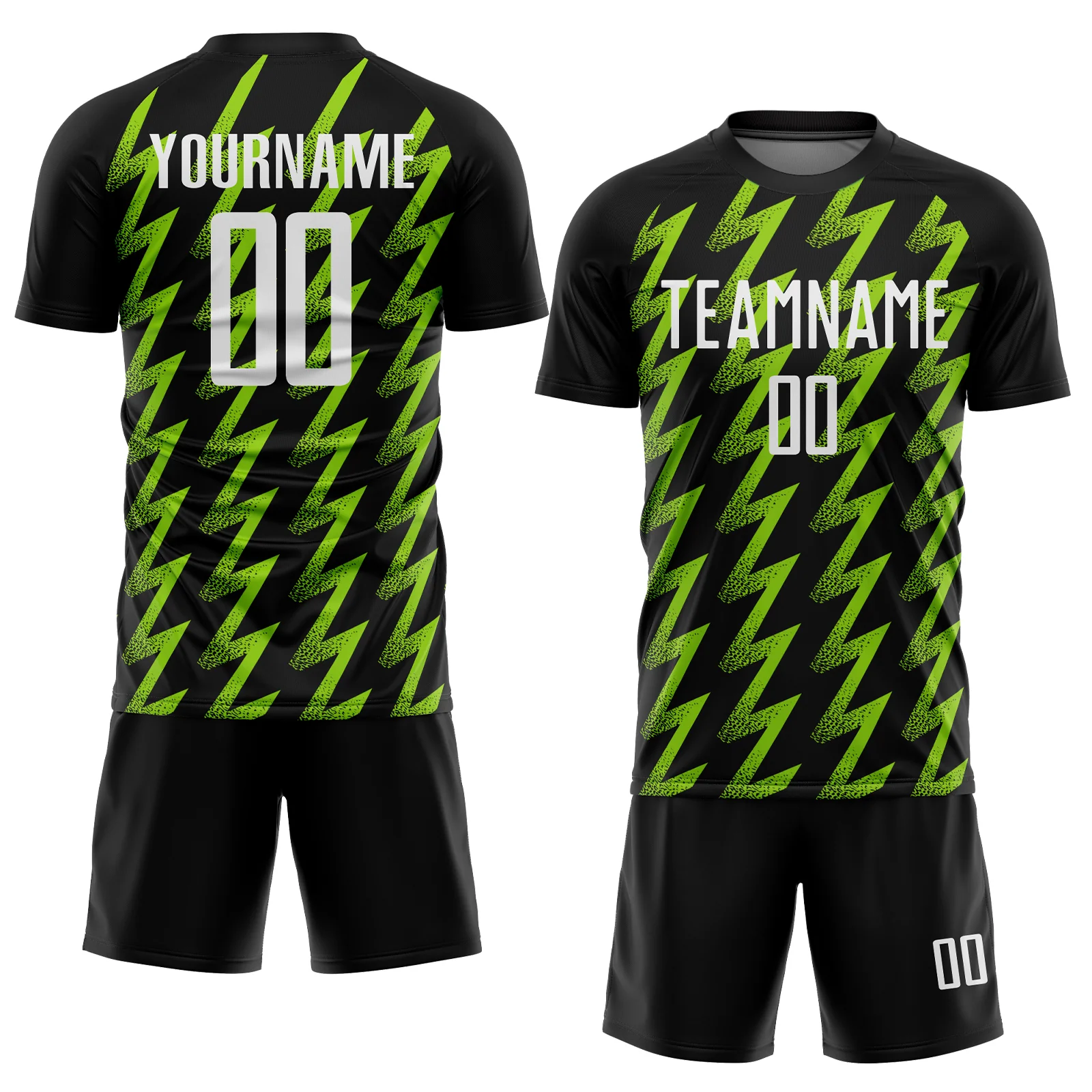 Custom Black White-Neon Green Zigzag Shape Sublimation Soccer Uniform Jersey - Image 2