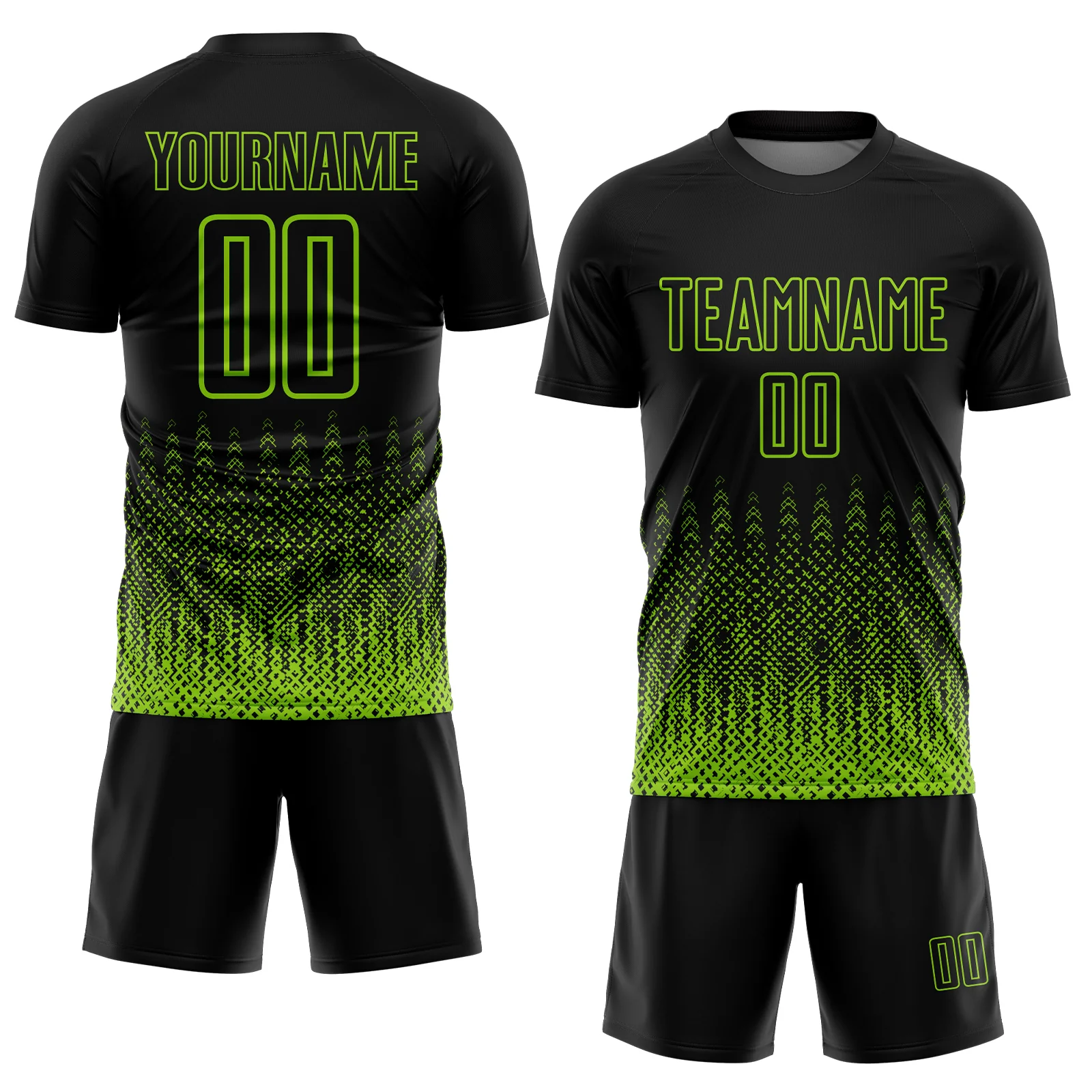 Custom Black Neon Green Geometric Shape Sublimation Soccer Uniform Jersey - Image 2