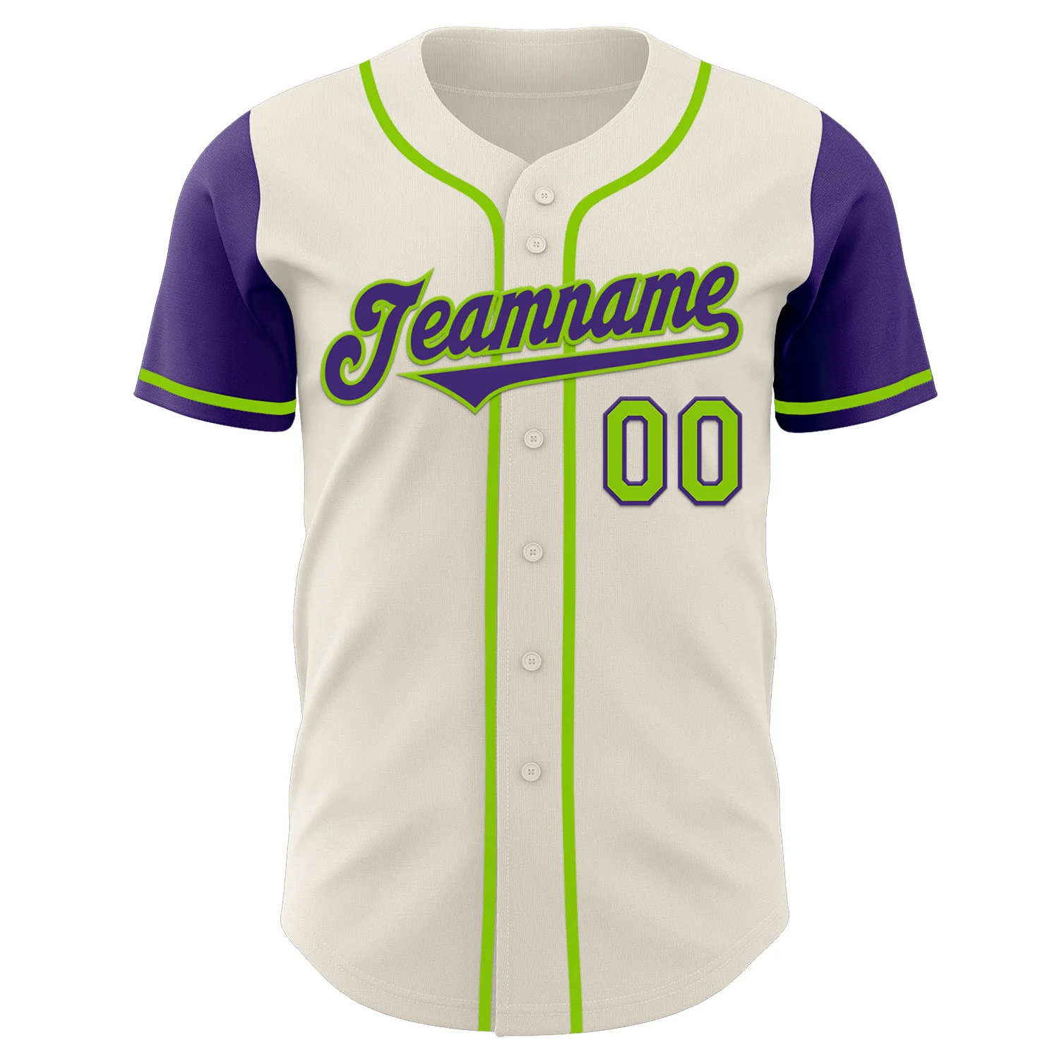 Custom Cream Purple-Neon Green Authentic Two Tone Baseball Jersey - Image 2