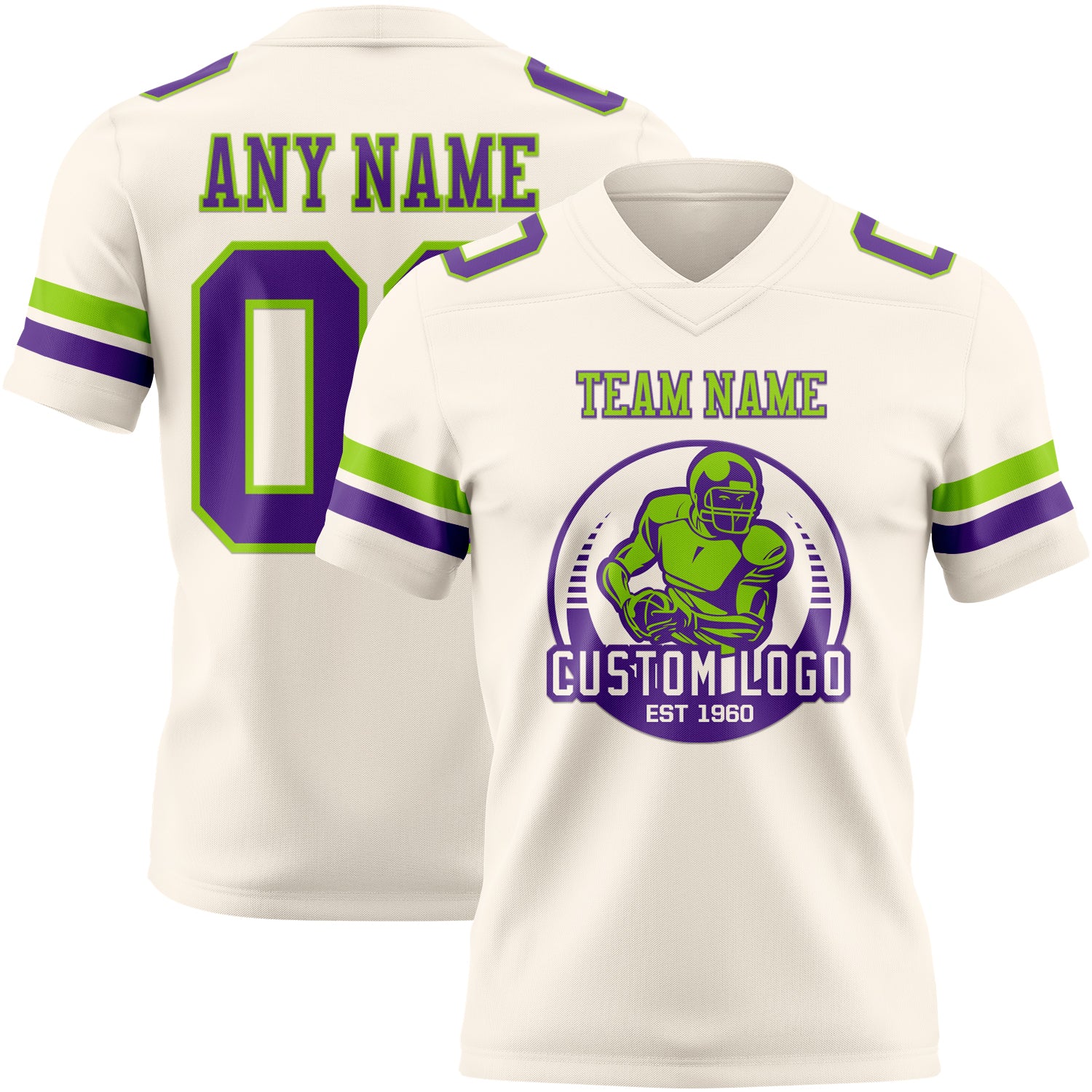 Custom Cream Purple-Neon Green Authentic Football Jersey - Image 2