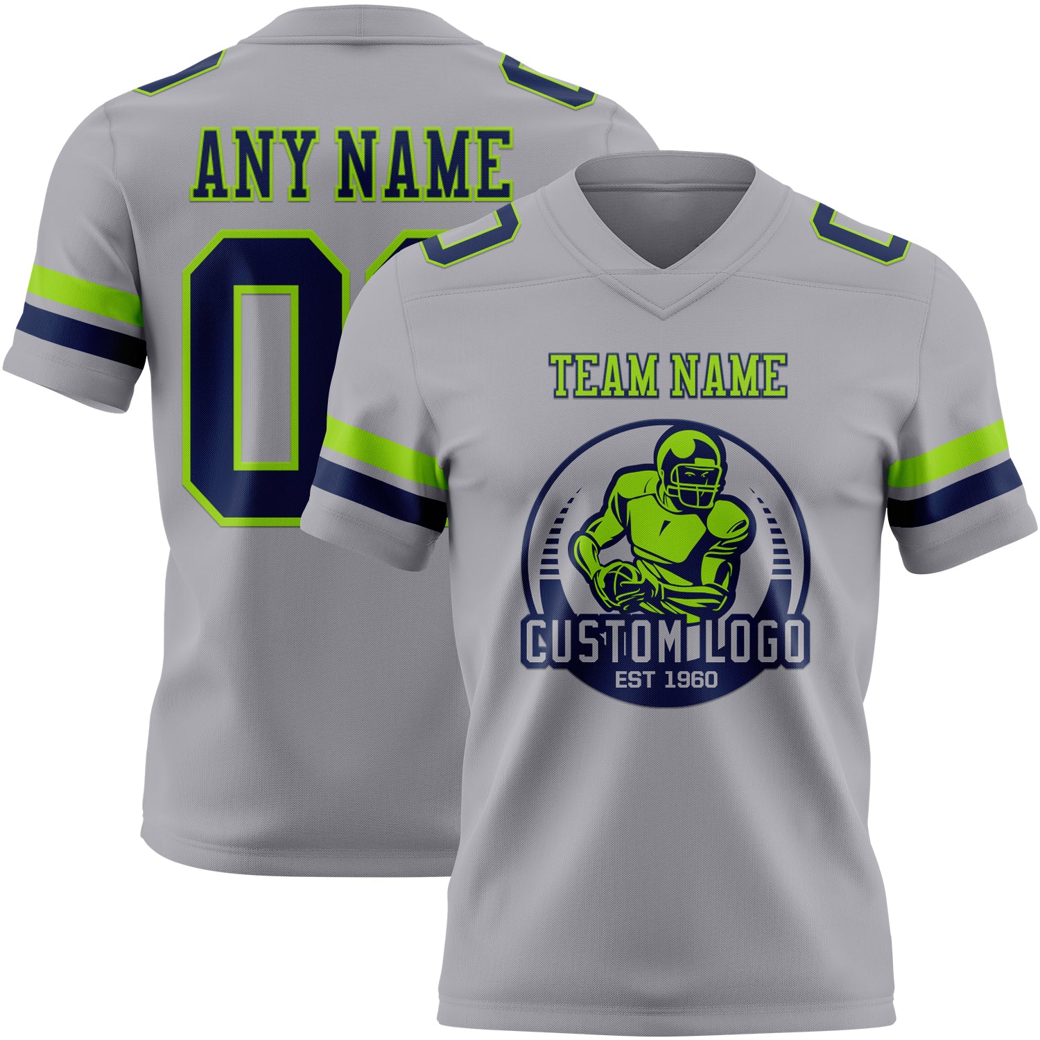 Custom Gray Navy-Neon Green Authentic Football Jersey - Image 2
