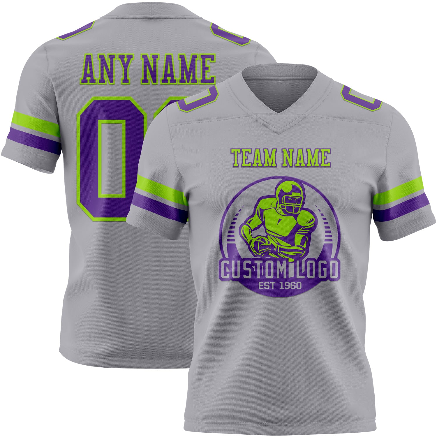 Custom Gray Purple-Neon Green Authentic Football Jersey - Image 2