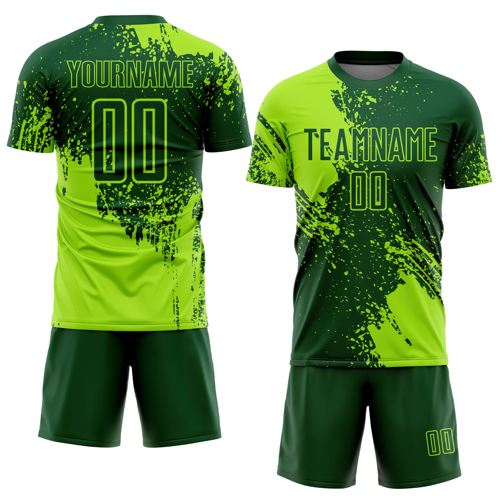 Custom Green Neon Green Abstract Brush Stroke Sports Sublimation Soccer Uniform Jersey - Image 2