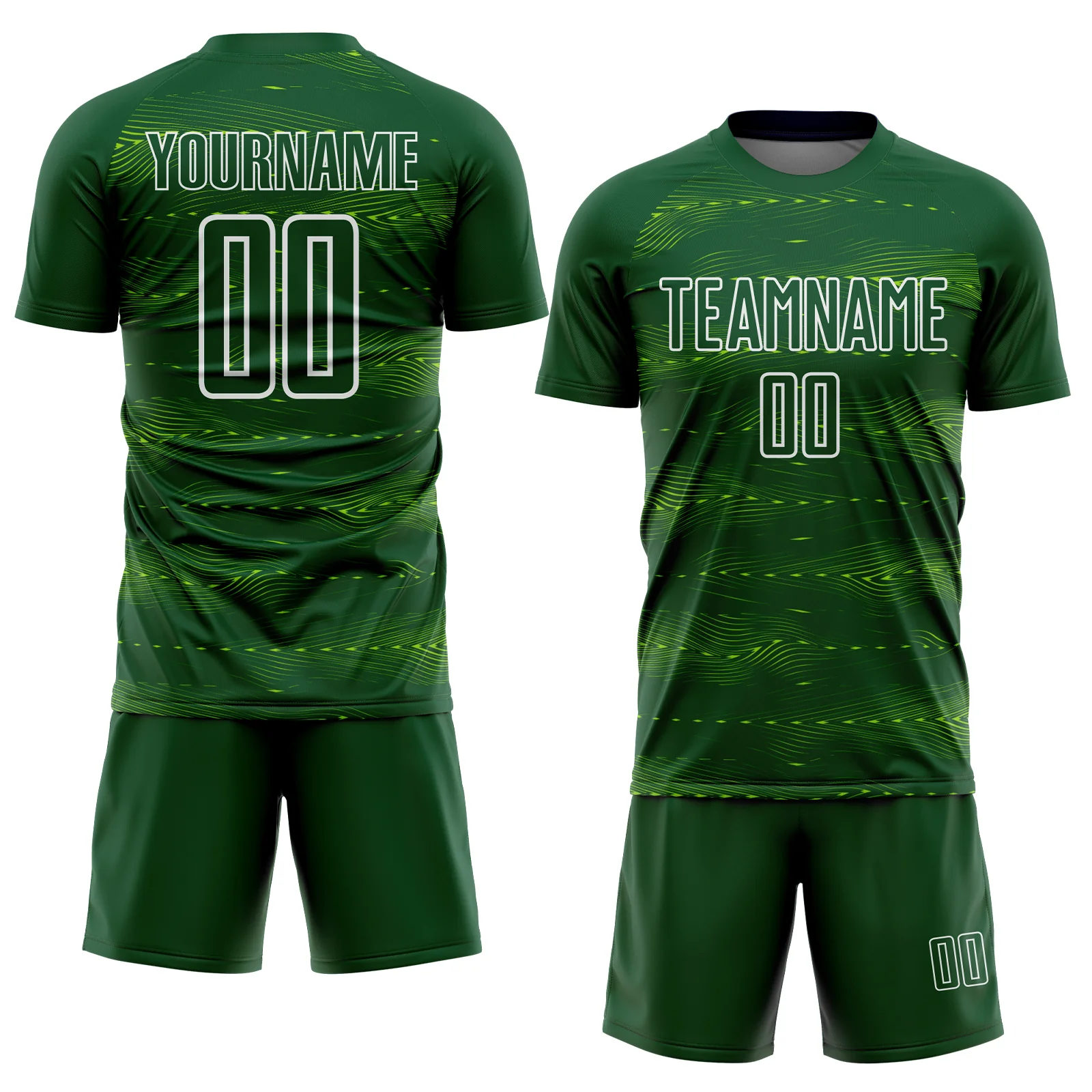 Custom Green Neon Green-White Streamline Wave Cyberpunk Neon Tech Sports Sublimation Soccer Uniform Jersey - Image 2