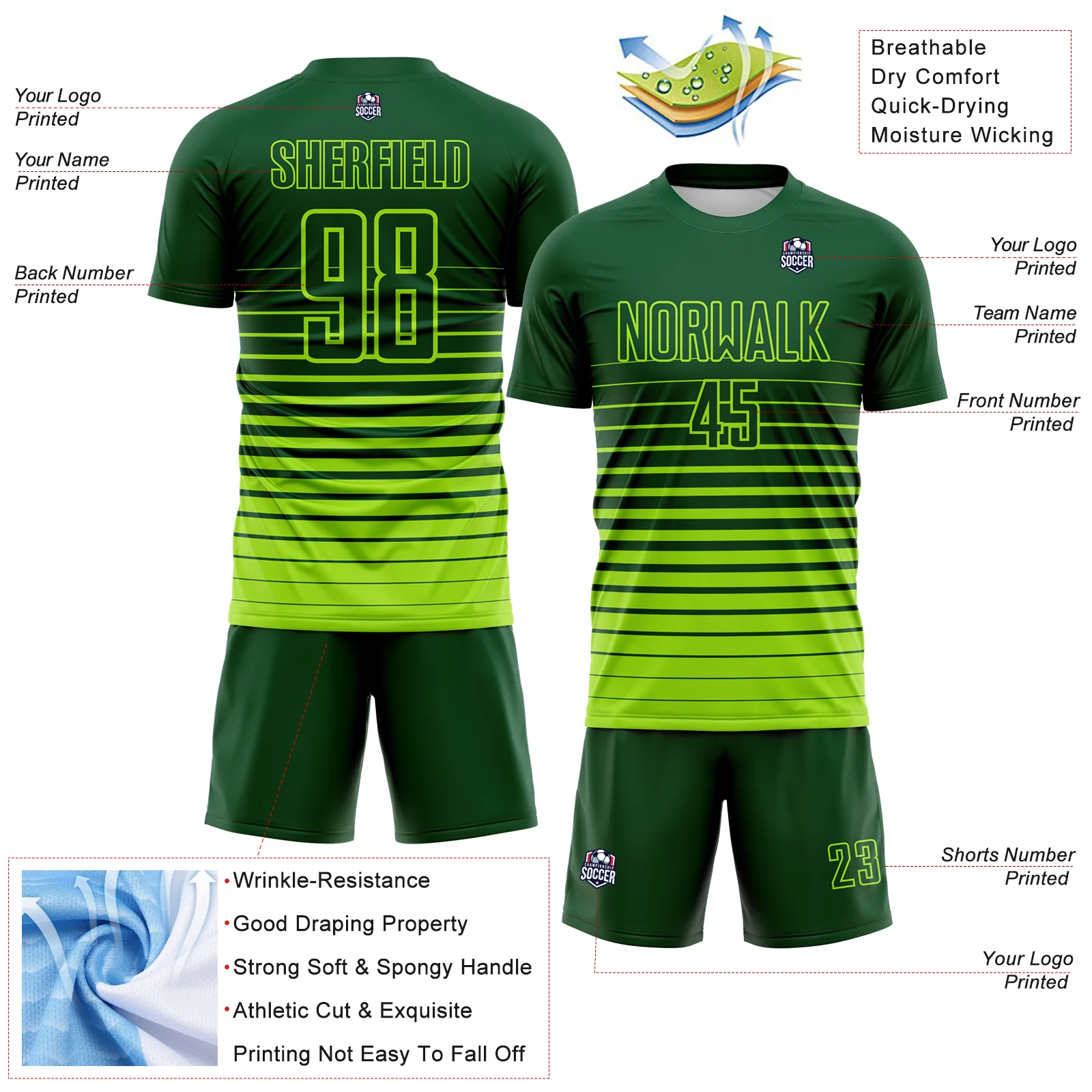 Custom Green Neon Green Gradient Pinstripe Sublimation Soccer Uniform Jersey - Image 4