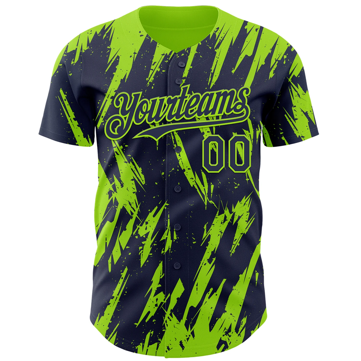 Custom Navy Neon Green Splatter Torn Sharp Brush Stroke Authentic Baseball Jersey - Image 2
