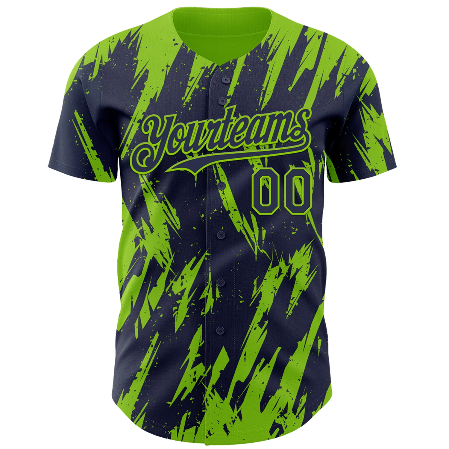 Custom Navy Neon Green Splatter Torn Sharp Brush Stroke Authentic Baseball Jersey - Image 2