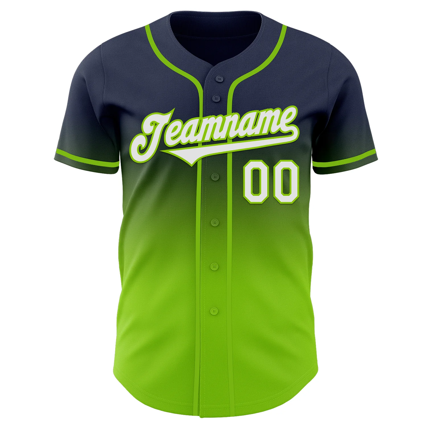 Custom Navy White-Neon Green Authentic Fade Fashion Baseball Jersey - Image 2