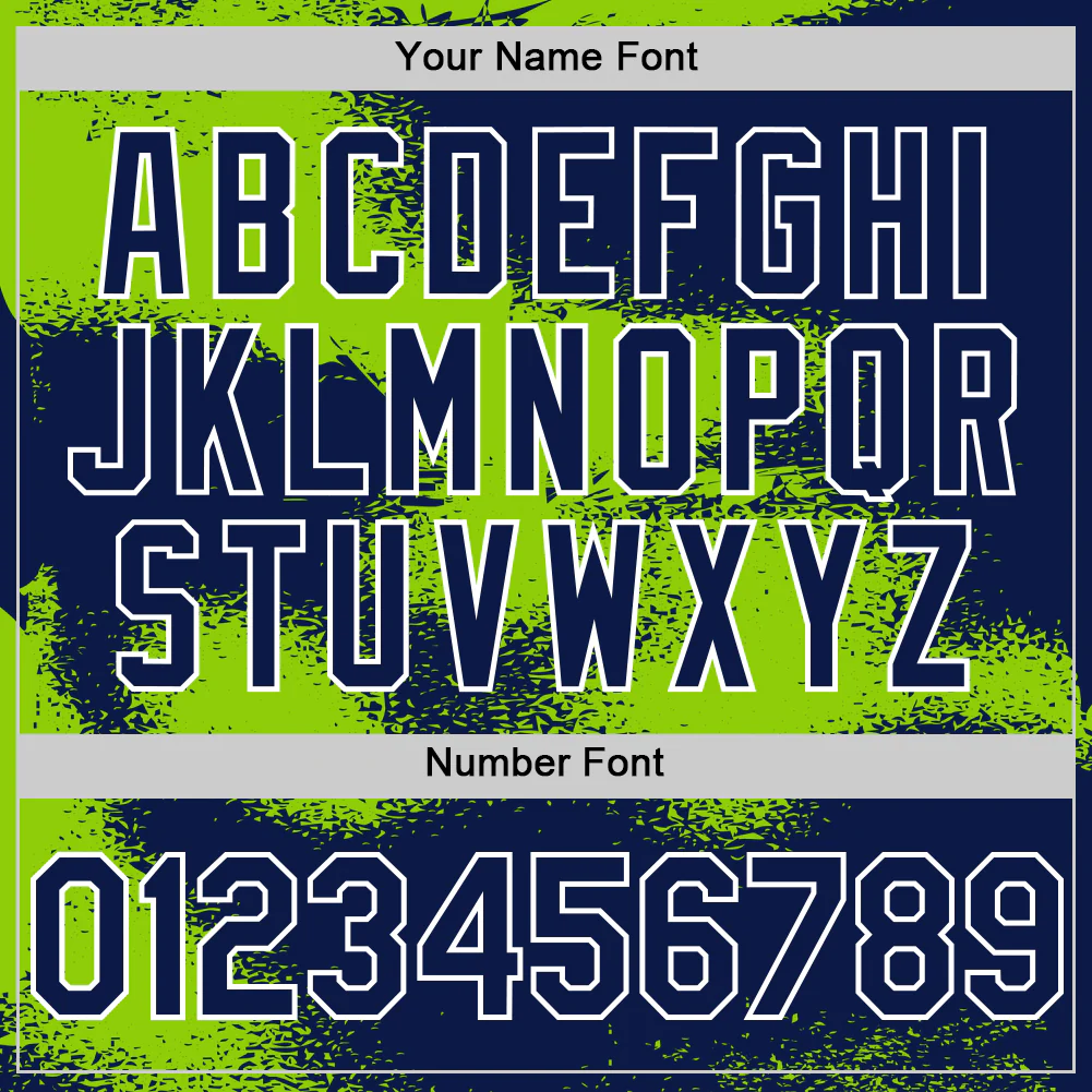 Custom Navy Neon Green-White Abstract Color Blocks Fragment Pattern Bomber Full-Snap Varsity Letterman Hoodie Jacket - Image 6