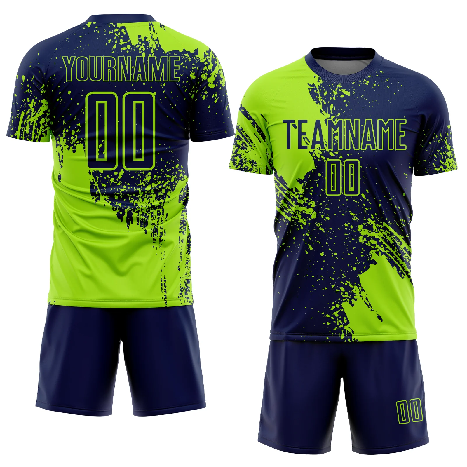 Custom Navy Neon Green Abstract Brush Stroke Sports Sublimation Soccer Uniform Jersey - Image 2