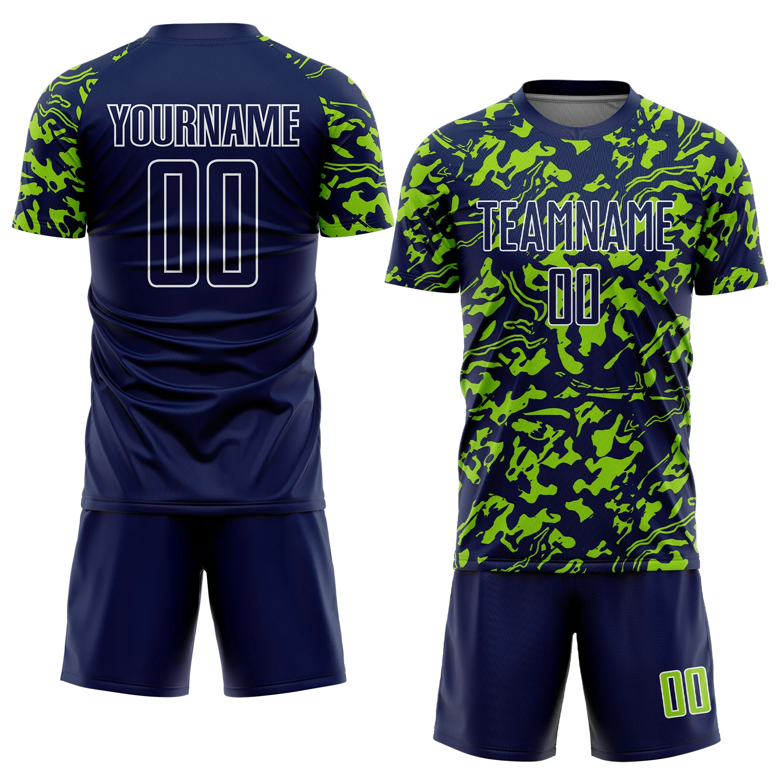 Custom Navy Neon Green-White Liquid Fluid Pattern Sports Sublimation Soccer Uniform Jersey - Image 2