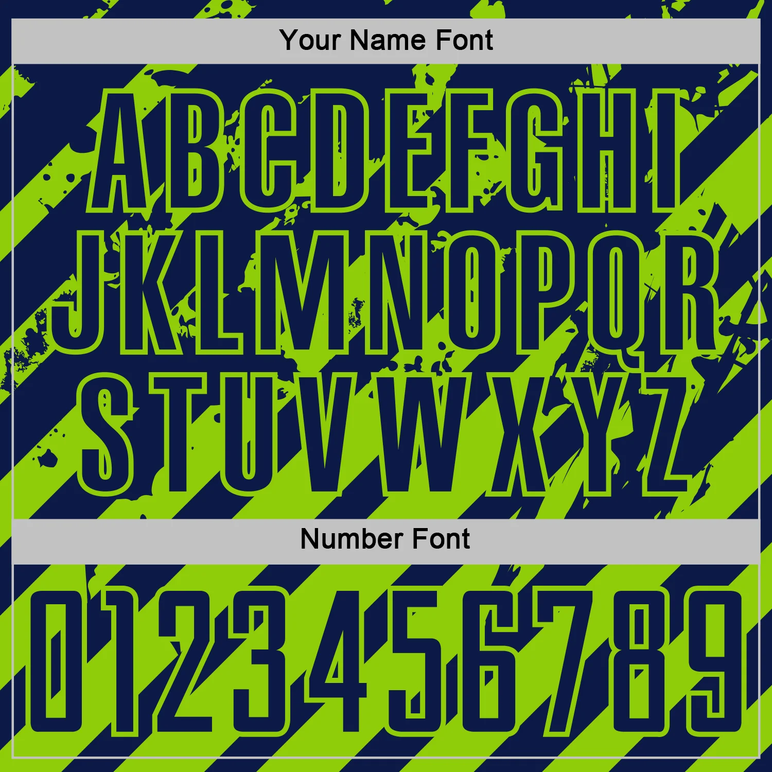 Custom Navy Neon Green Distressed Diagonal Stripe Pattern Sports Sublimation Soccer Uniform Jersey - Image 6