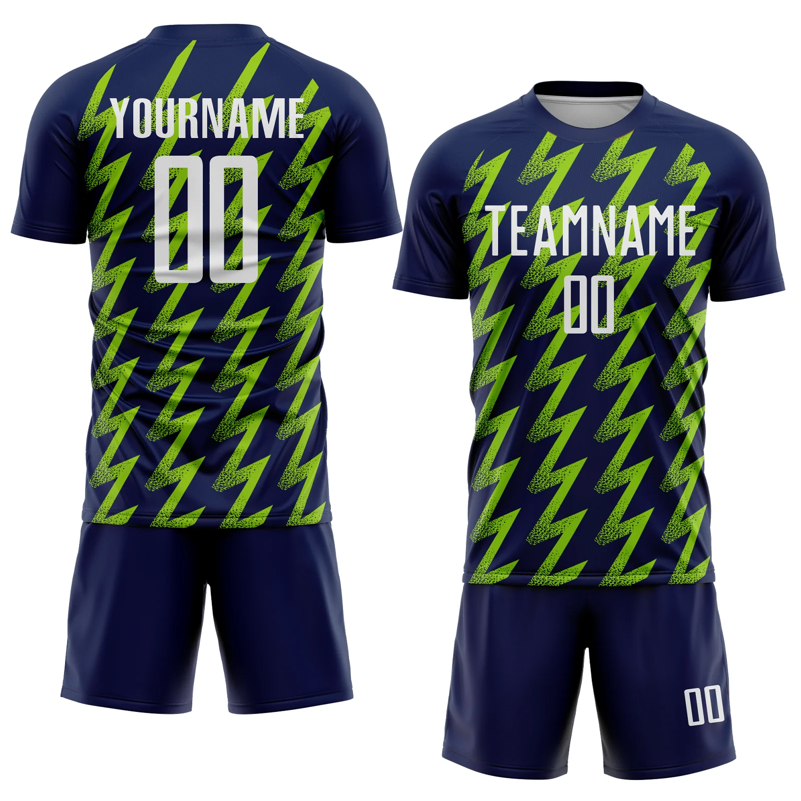 Custom Navy White-Neon Green Zigzag Shape Sublimation Soccer Uniform Jersey - Image 2