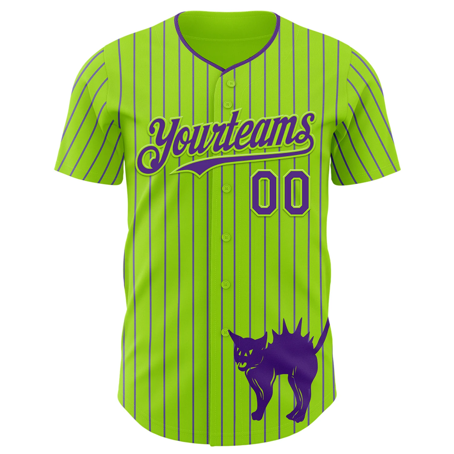 Custom Neon Green Purple Pinstripe Purple 3D Halloween Scary Party Costume Ideas Authentic Baseball Jersey - Image 2
