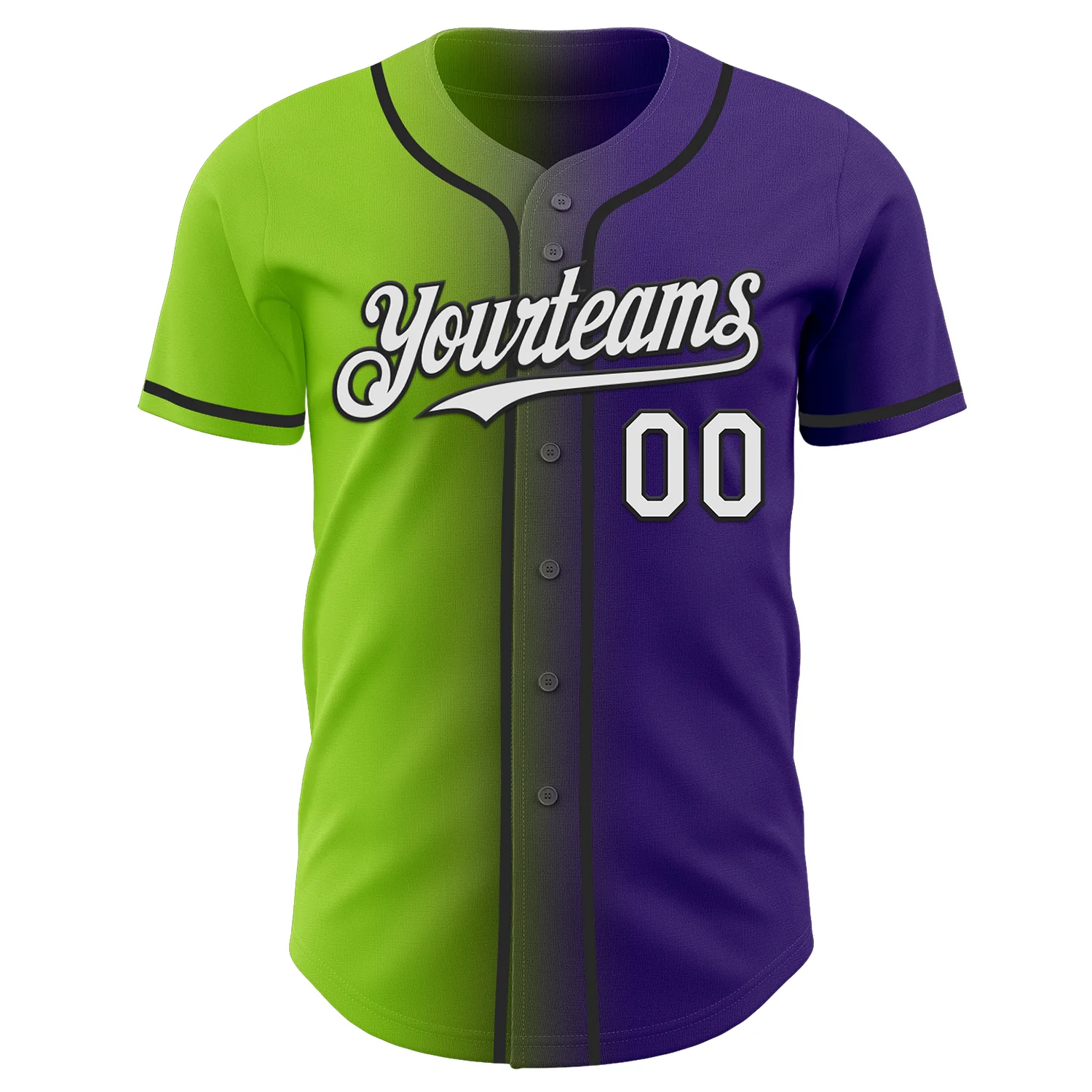 Custom Purple White Neon Green-Black Authentic Gradient Fashion Baseball Jersey - Image 2