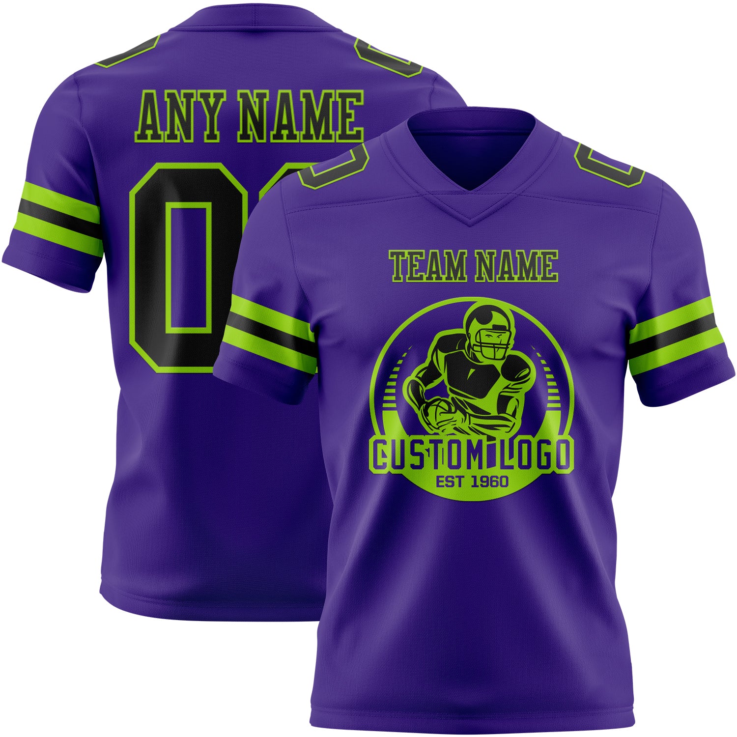 Custom Purple Black-Neon Green Authentic Football Jersey - Image 2