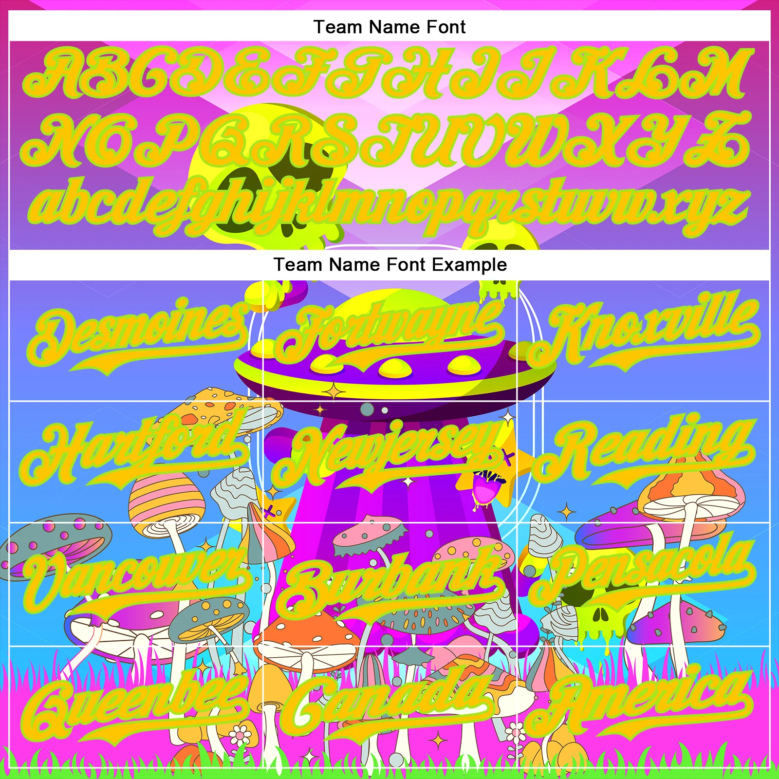 Custom Purple Yellow-Neon Green 3D Pattern Design Trippy Magic Mushrooms Alien Authentic Baseball Jersey - Image 4