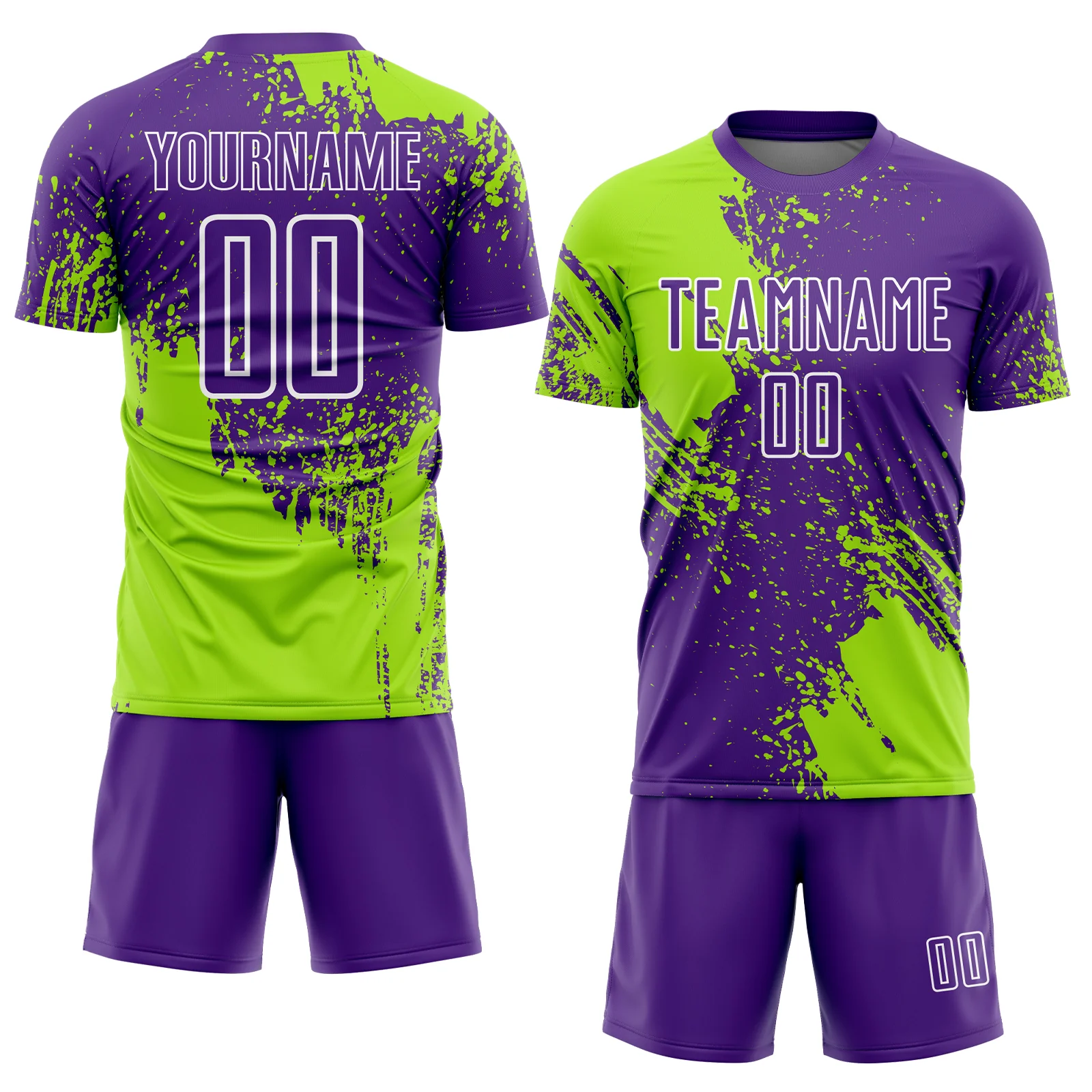 Custom Purple Neon Green-White Abstract Brush Stroke Sports Sublimation Soccer Uniform Jersey - Image 2