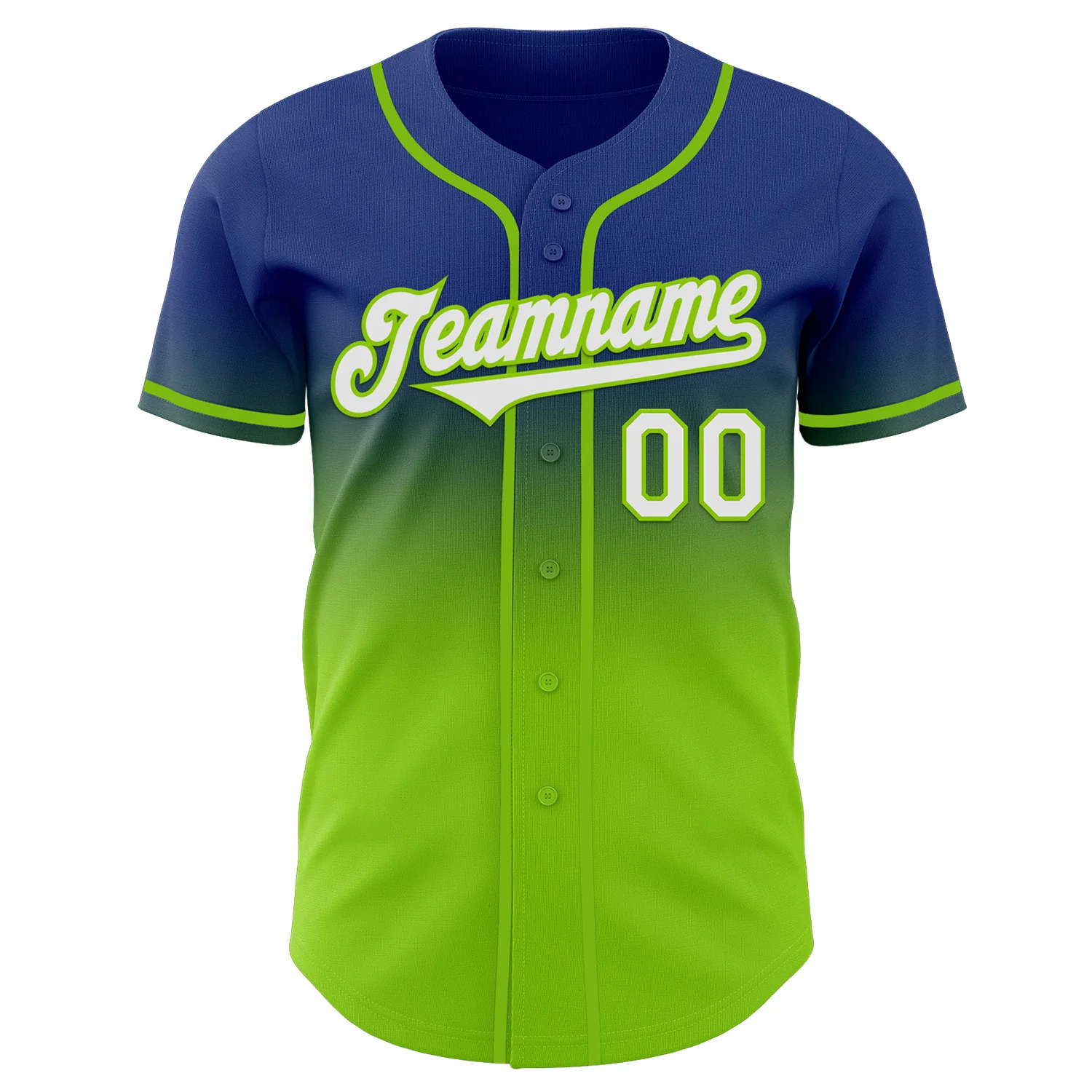 Custom Royal White-Neon Green Authentic Fade Fashion Baseball Jersey - Image 2