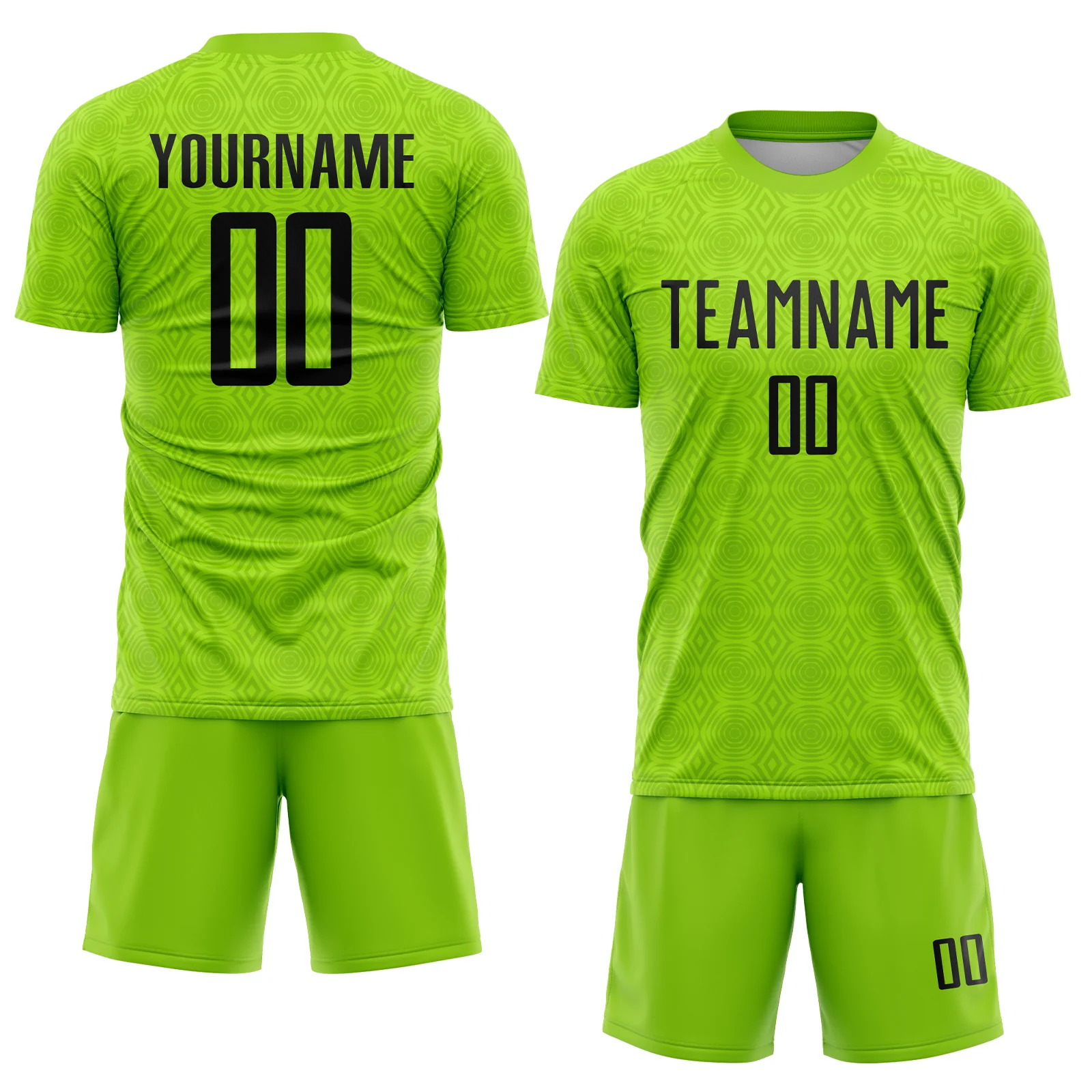 Custom Neon Green Black Geometric Shapes Sublimation Soccer Uniform Jersey - Image 2