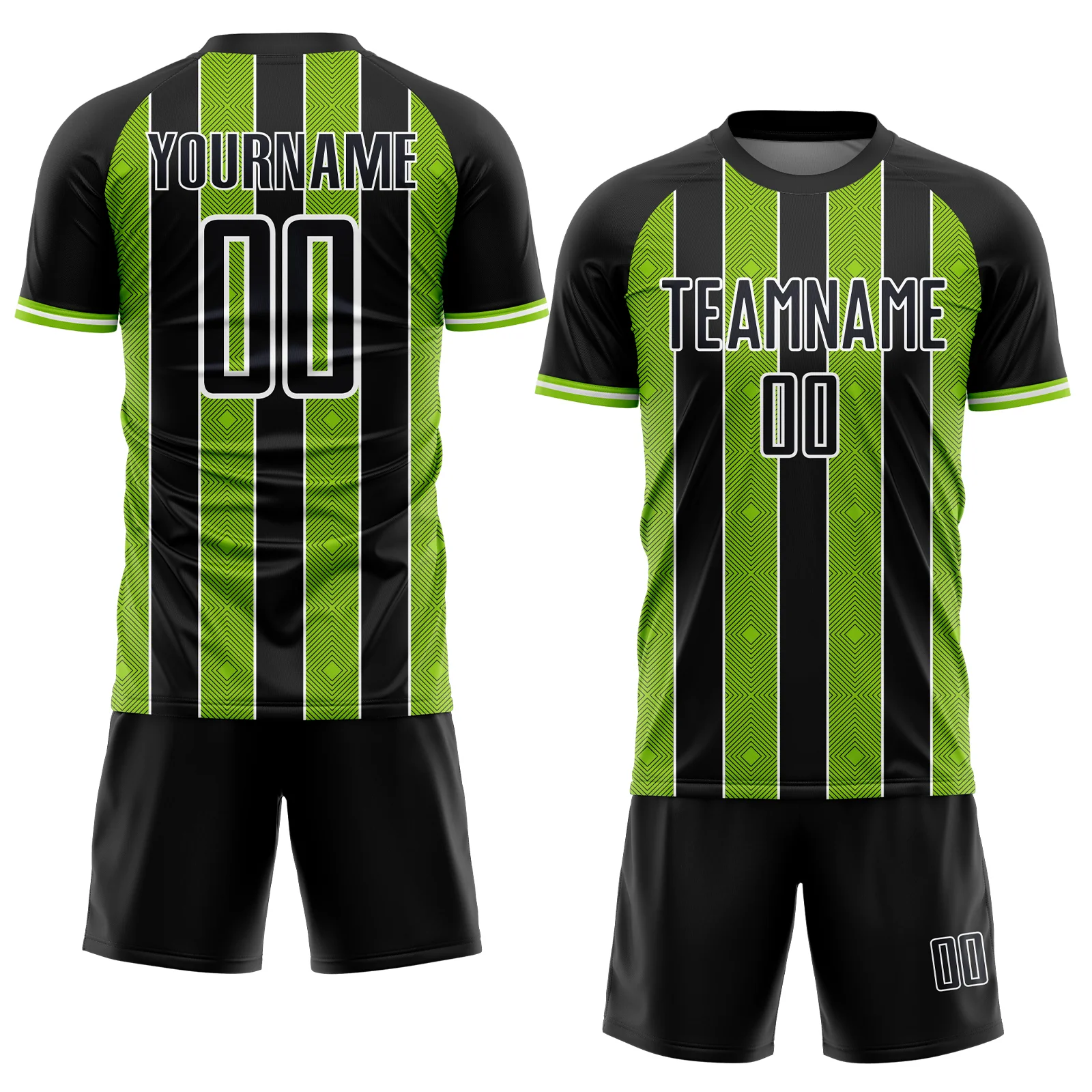 Custom Black Neon Green-White Pinstripe Line Sports Sublimation Soccer Uniform Jersey - Image 2