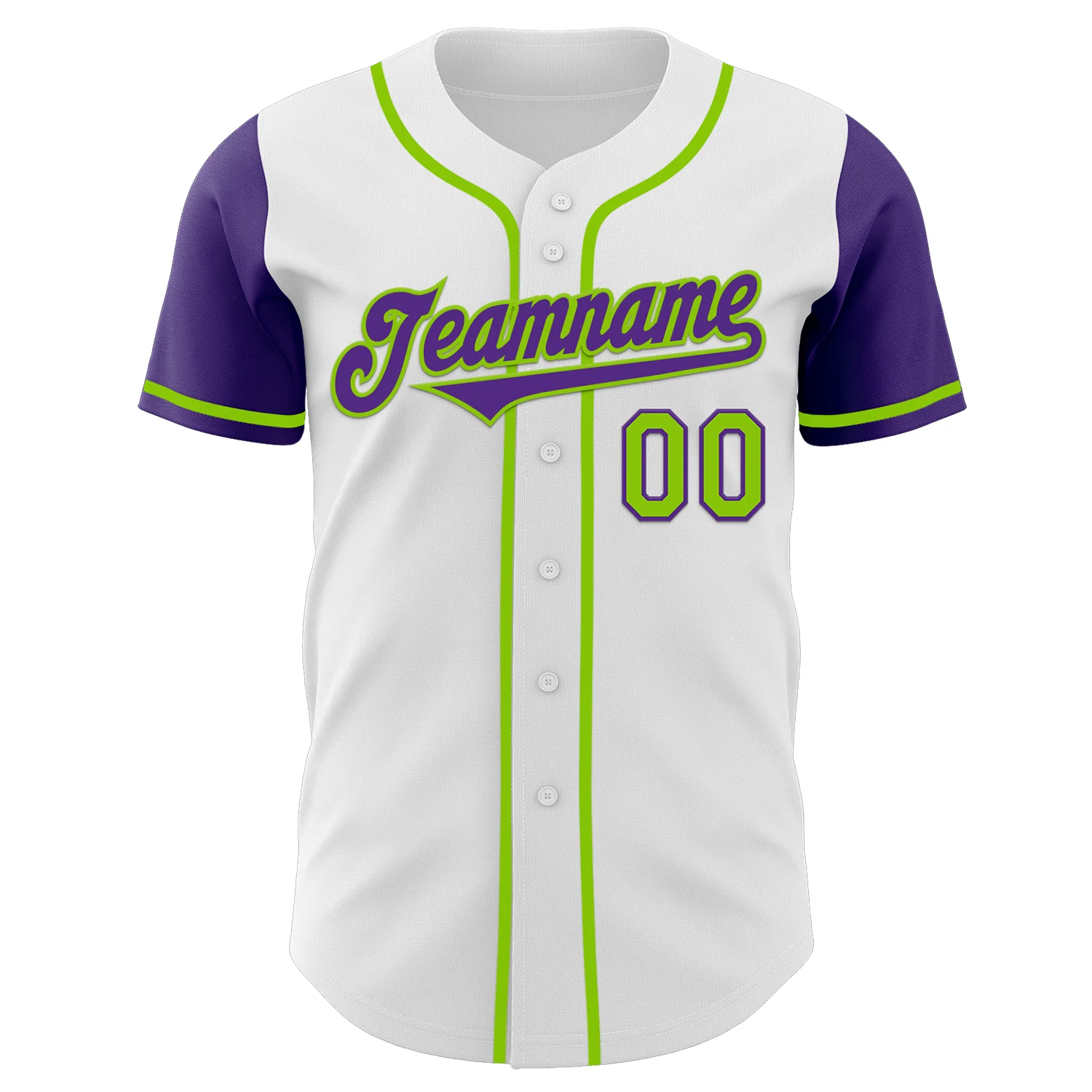 Custom White Purple-Neon Green Authentic Two Tone Baseball Jersey - Image 2