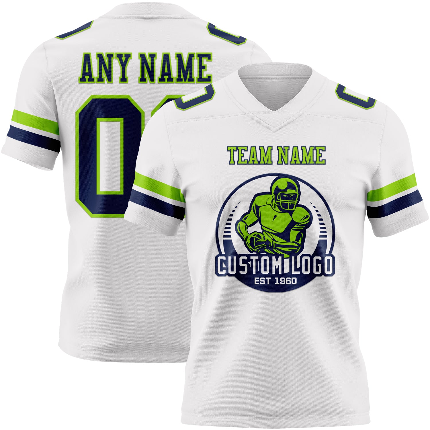 Custom White Navy-Neon Green Authentic Football Jersey - Image 2
