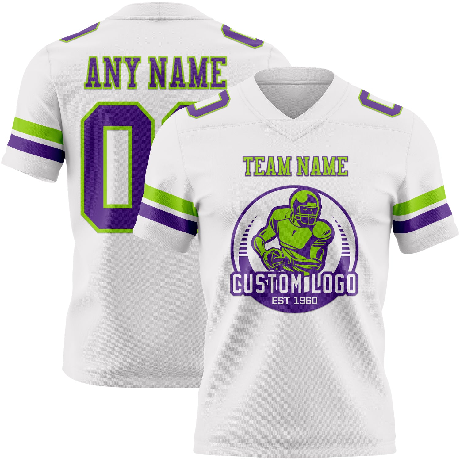 Custom White Purple-Neon Green Authentic Football Jersey - Image 2